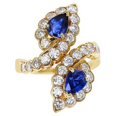 Van Cleef & Arpels French Double Pear Shape Sapphire and Diamond Cocktail Ring 