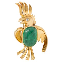 Van Cleef & Arpels French Emerald Diamond 18K Yellow Gold Vintage Bird Brooch
