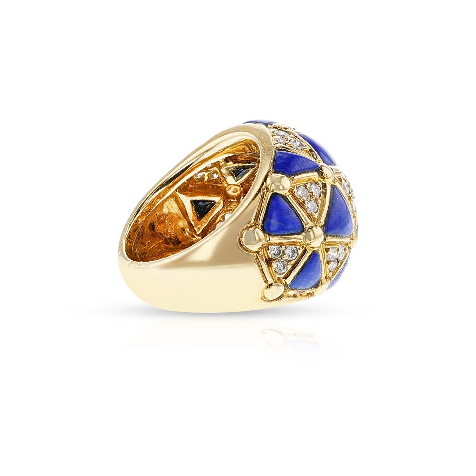 Van Cleef & Arpels French Lapis Lazuli & Diamond Necklace, Earring, Ring, Bangle 5