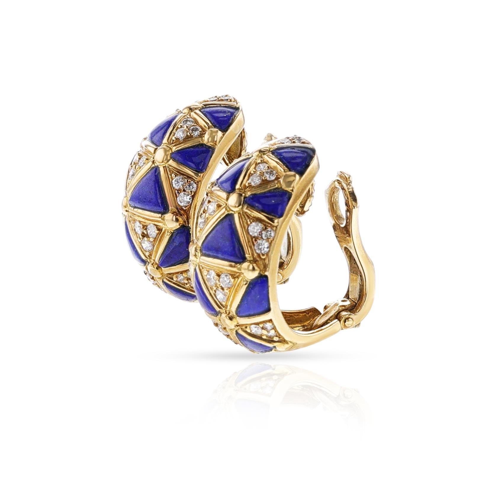 Van Cleef & Arpels French Lapis Lazuli & Diamond Necklace, Earring, Ring, Bangle 9