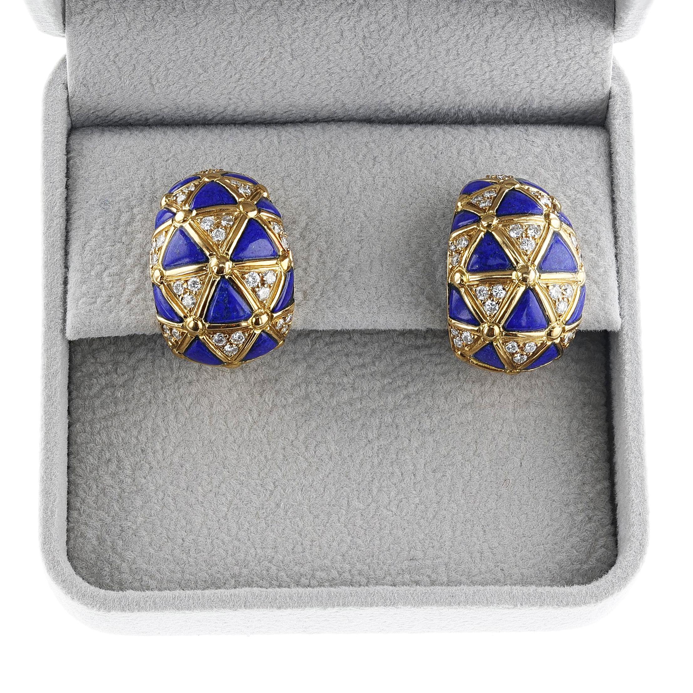 Van Cleef & Arpels French Lapis Lazuli & Diamond Necklace, Earring, Ring, Bangle 11