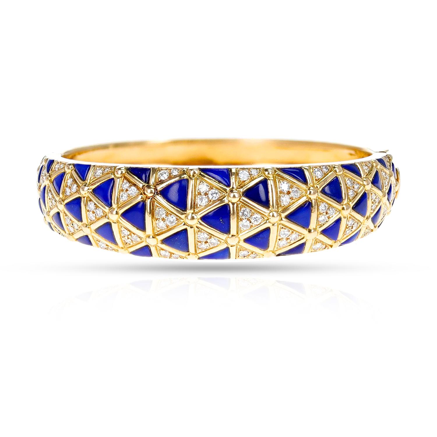 Van Cleef & Arpels French Lapis Lazuli & Diamond Necklace, Earring, Ring, Bangle 12
