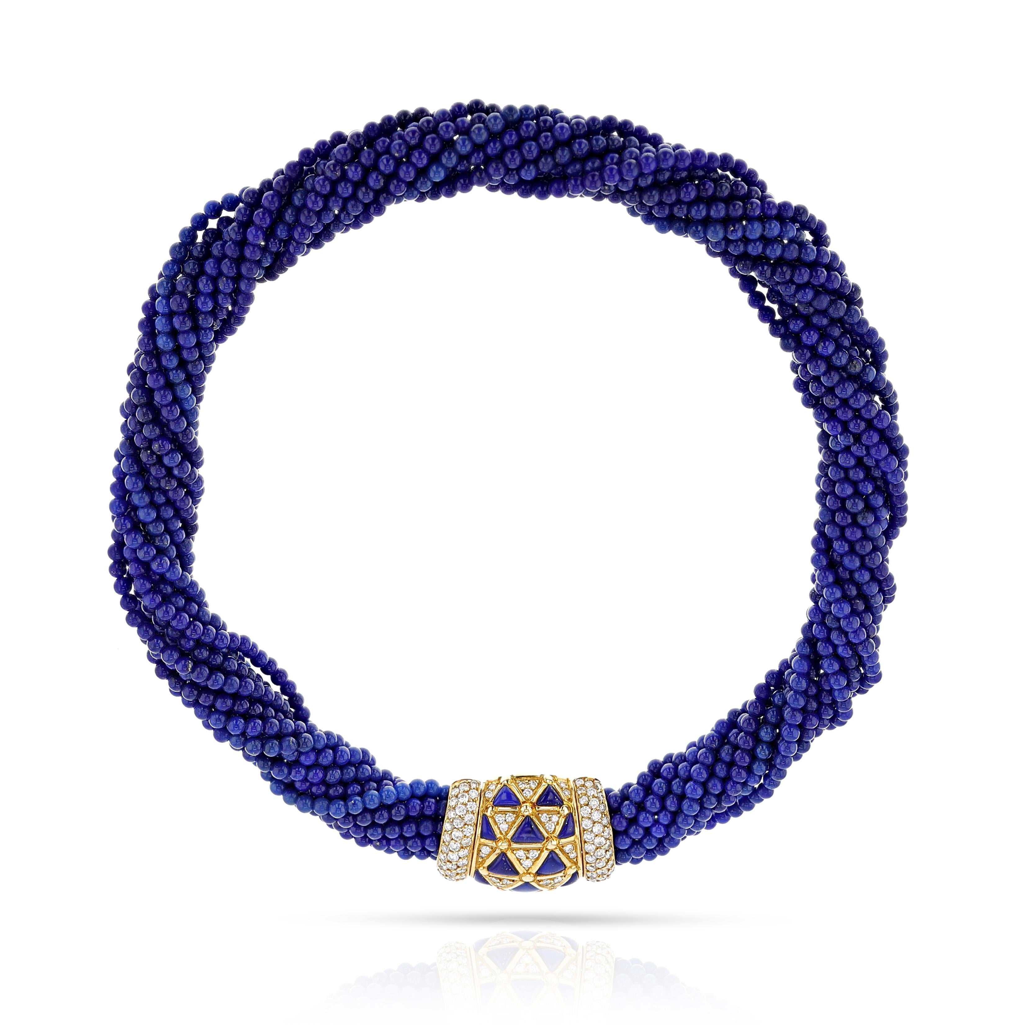 An extremely rare Van Cleef & Arpels French Lapis Lazuli & Diamond Necklace, Earring, Ring, Bangle Set. 

The ring is set  each with 13 triangular lapis lazuli and brilliant-cut diamonds totaling 0.70 carats. The ring size is 4.75, weighing 15.20
