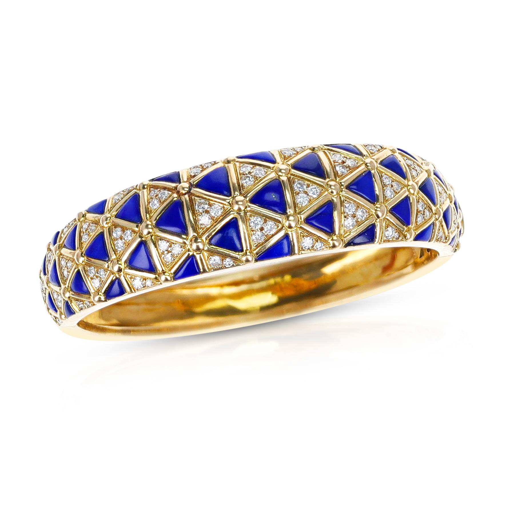 Van Cleef & Arpels French Lapis Lazuli & Diamond Necklace, Earring, Ring, Bangle 15