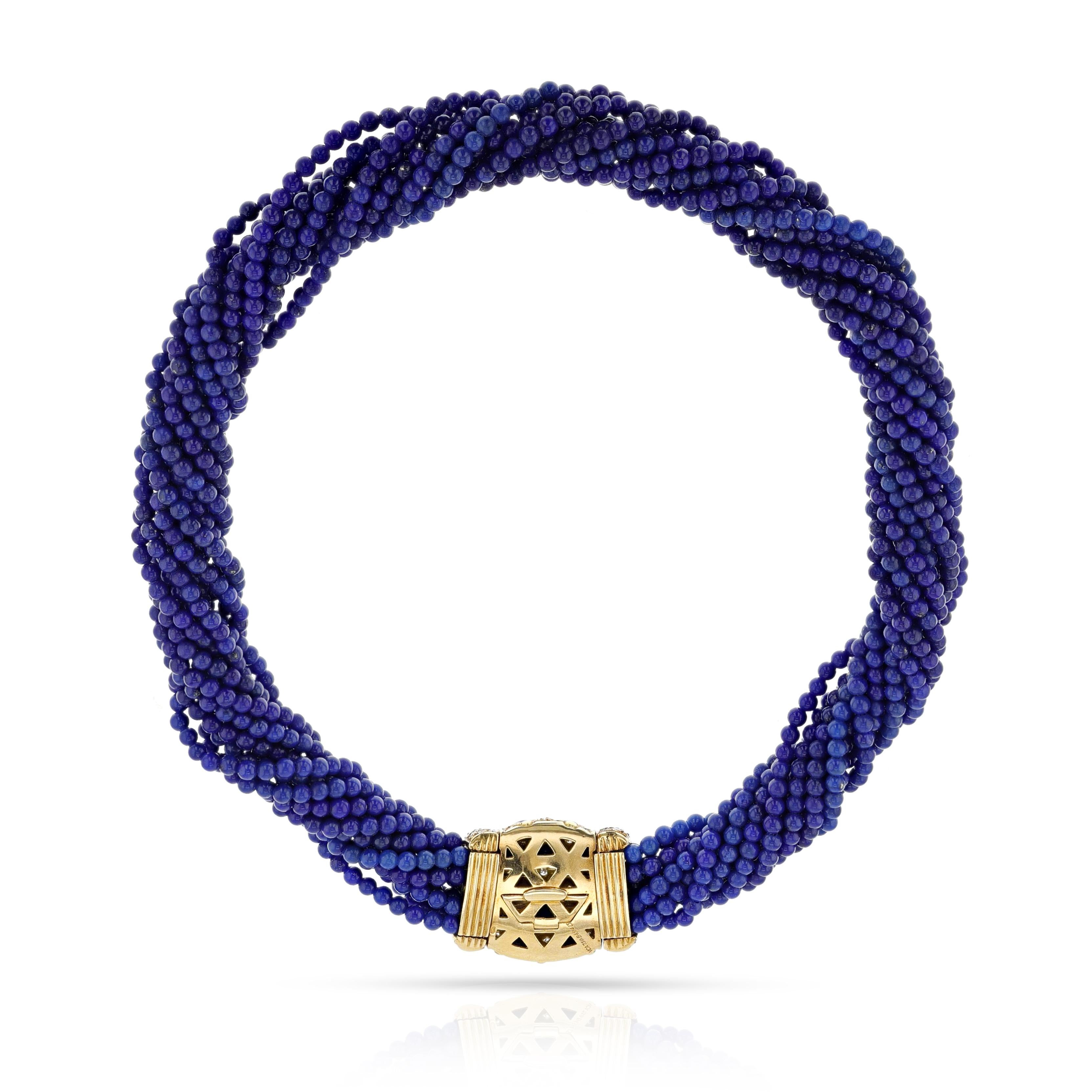 Van Cleef & Arpels French Lapis Lazuli & Diamond Necklace, Earring, Ring, Bangle In Excellent Condition In New York, NY
