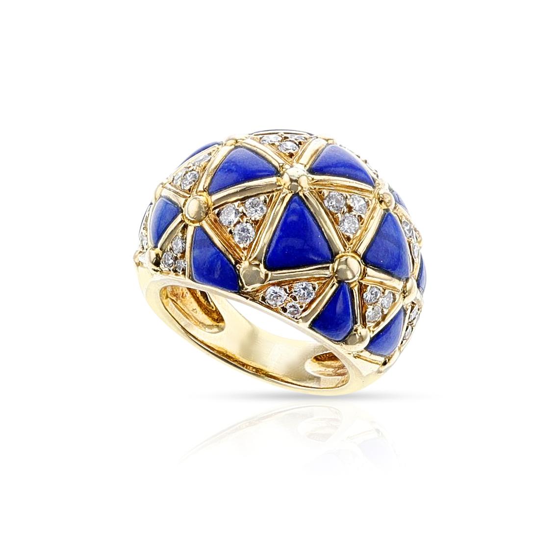Van Cleef & Arpels French Lapis Lazuli & Diamond Necklace, Earring, Ring, Bangle 1
