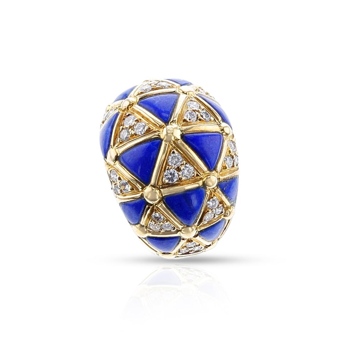 Van Cleef & Arpels French Lapis Lazuli & Diamond Necklace, Earring, Ring, Bangle 2