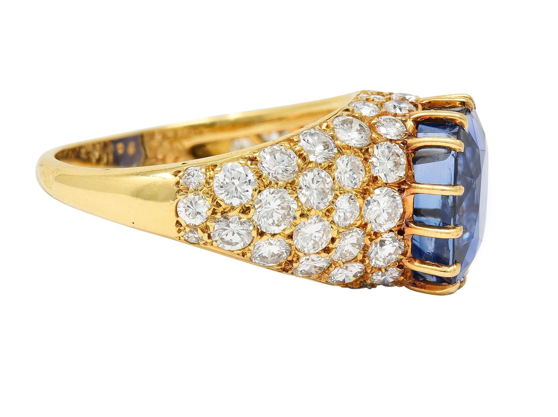 Van Cleef & Arpels French No Heat Ceylon Sapphire Diamond 18 Karat Ring AGL In Excellent Condition For Sale In Philadelphia, PA