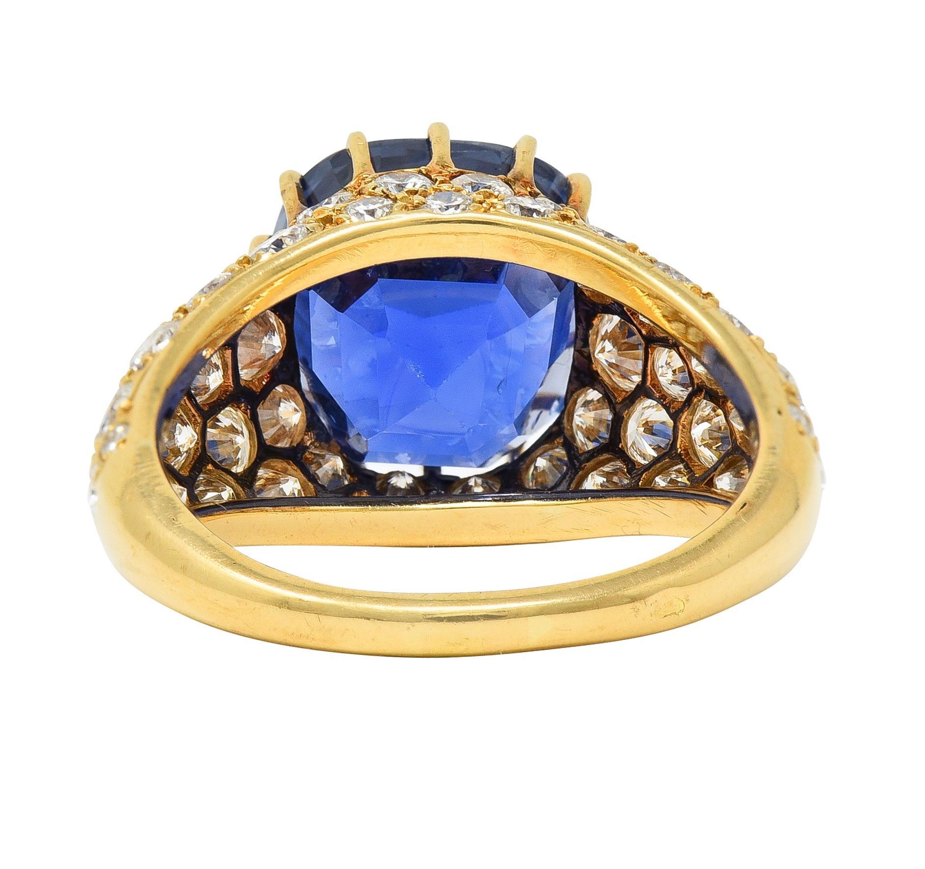 Women's or Men's Van Cleef & Arpels French No Heat Ceylon Sapphire Diamond 18 Karat Ring AGL For Sale