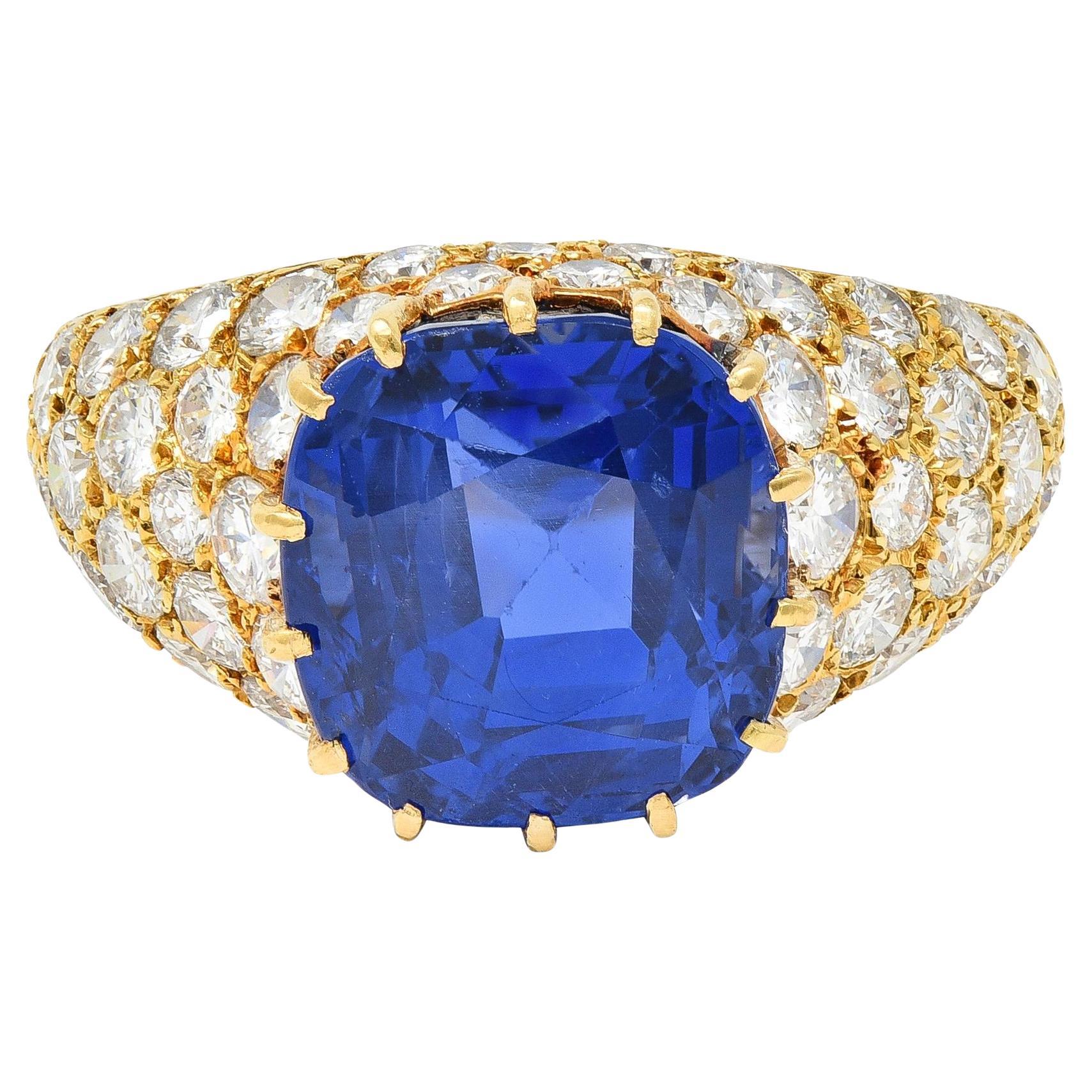 Van Cleef & Arpels French No Heat Ceylon Sapphire Diamond 18 Karat Ring AGL For Sale