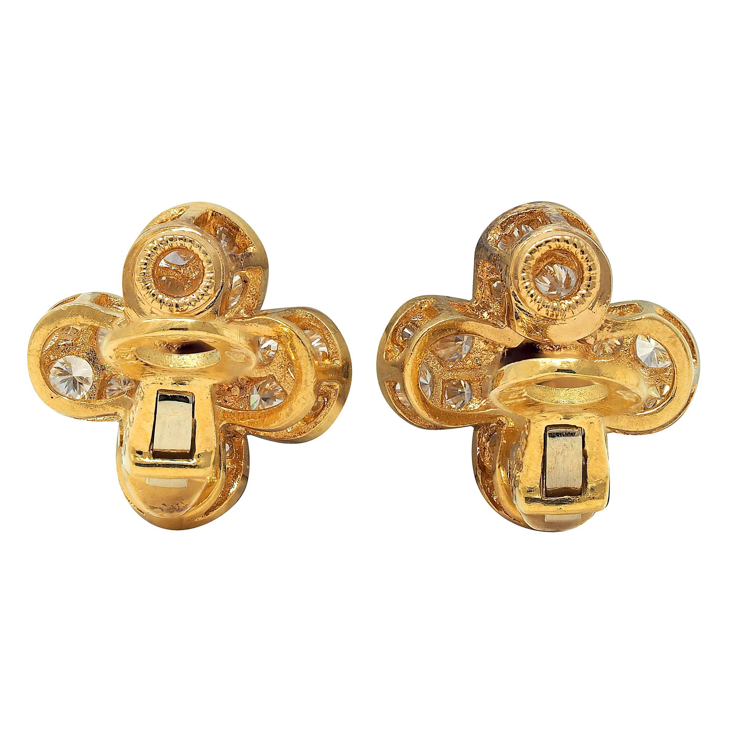 Van Cleef & Arpels French Ruby Diamond 18K Gold Alhambra Ear-Clip Earrings For Sale 2