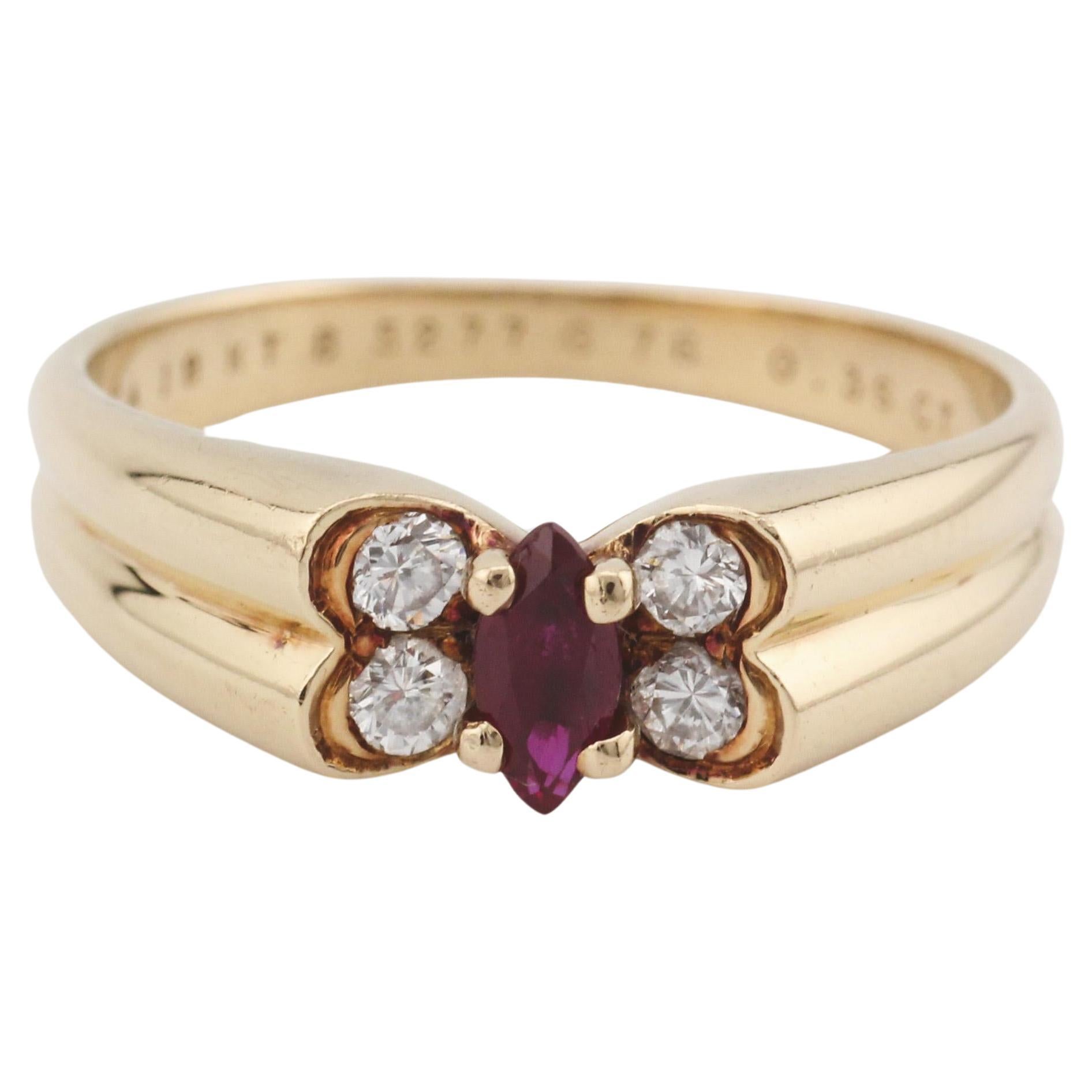 Van Cleef & Arpels French Ruby Diamond 18K Yellow Gold Butterfly Ring Size 5 For Sale