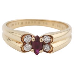 Retro Van Cleef & Arpels French Ruby Diamond 18K Yellow Gold Butterfly Ring Size 5