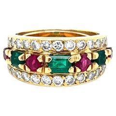 Van Cleef & Arpels French Ruby Emerald & Diamond Cocktail Ring