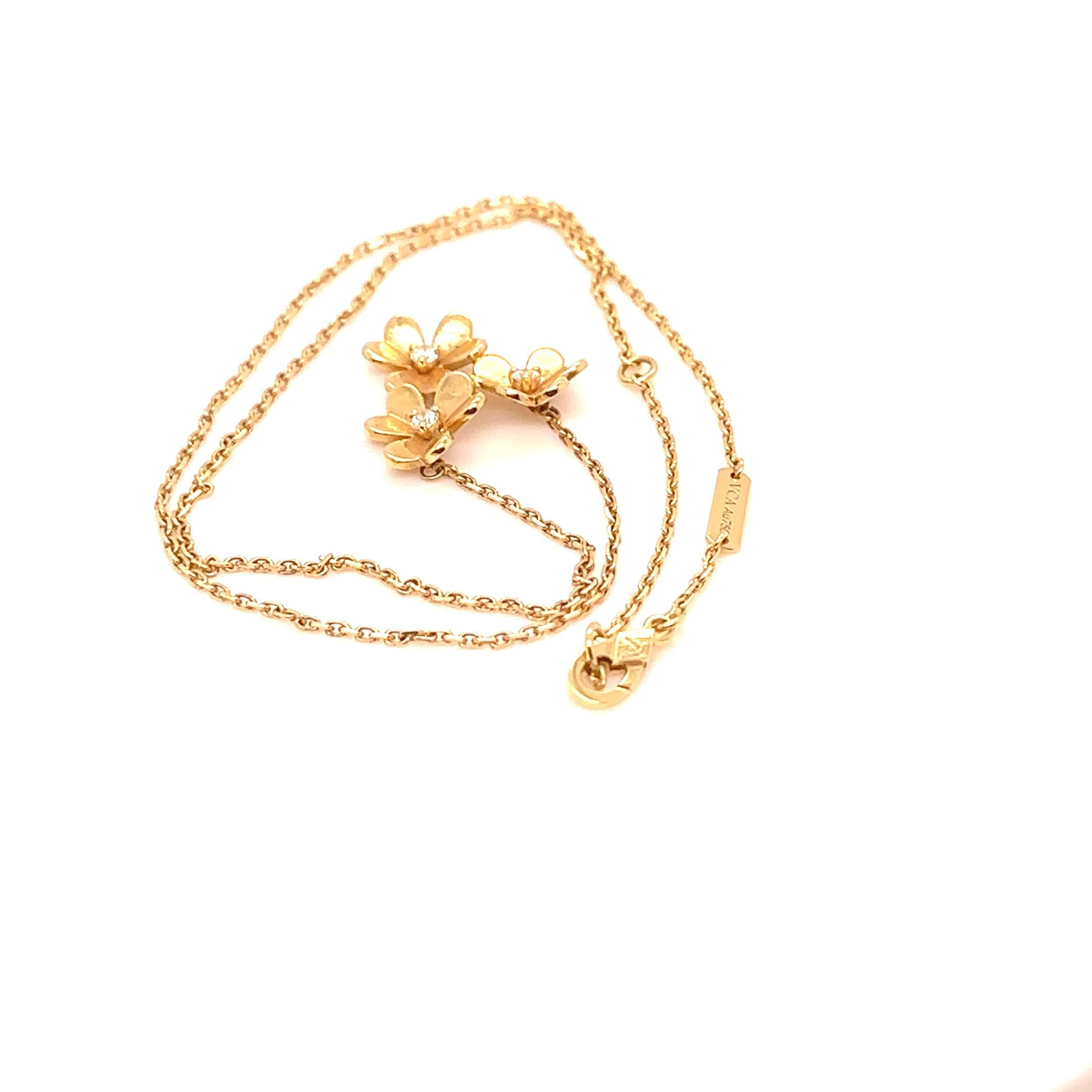 Van Cleef & Arpels Frivole 3-Flower Diamond Pendant Necklace 0.16ct 6.2g 1
