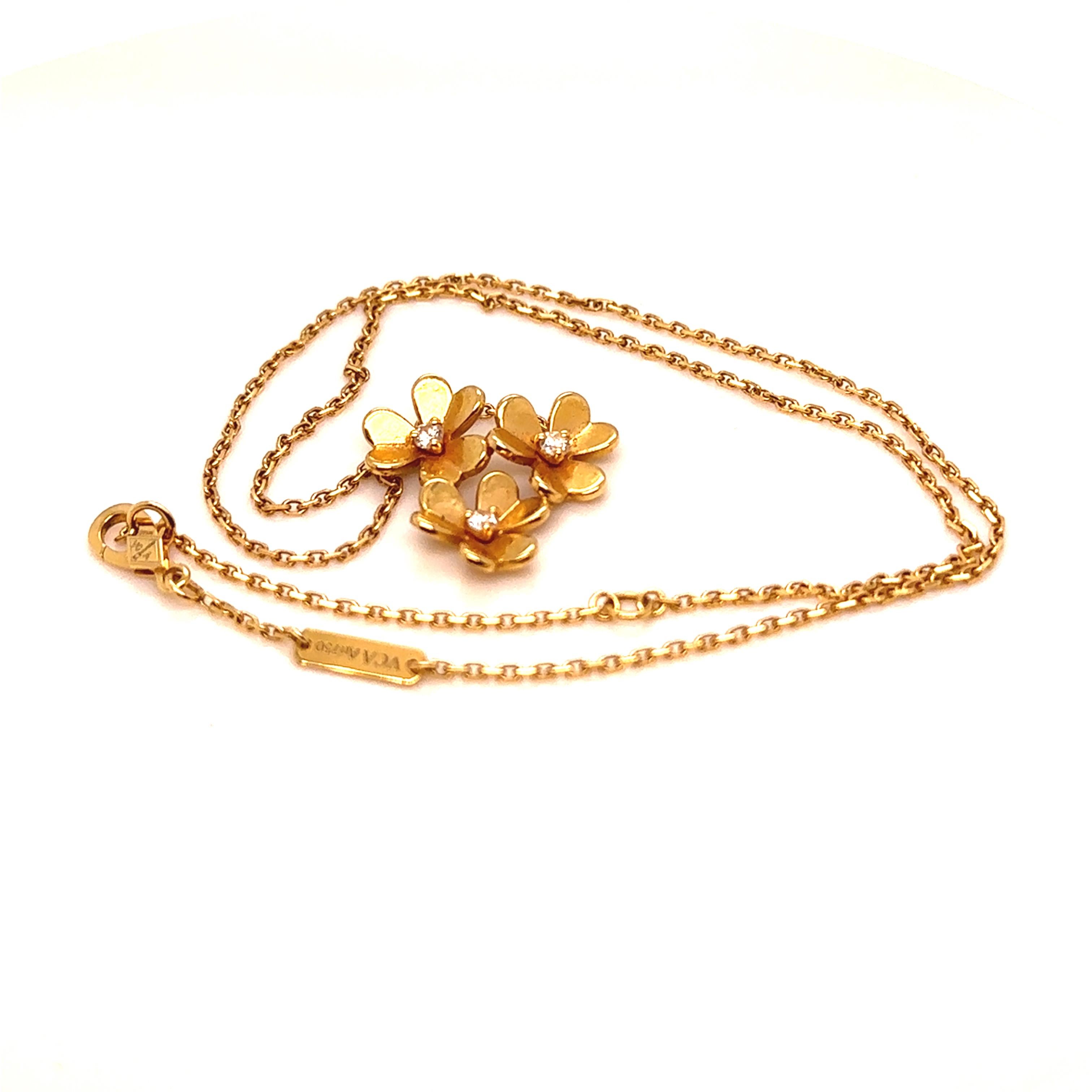 Van Cleef & Arpels Frivole 3-Flower Diamond Pendant Necklace 0.16ct 6.2g 2
