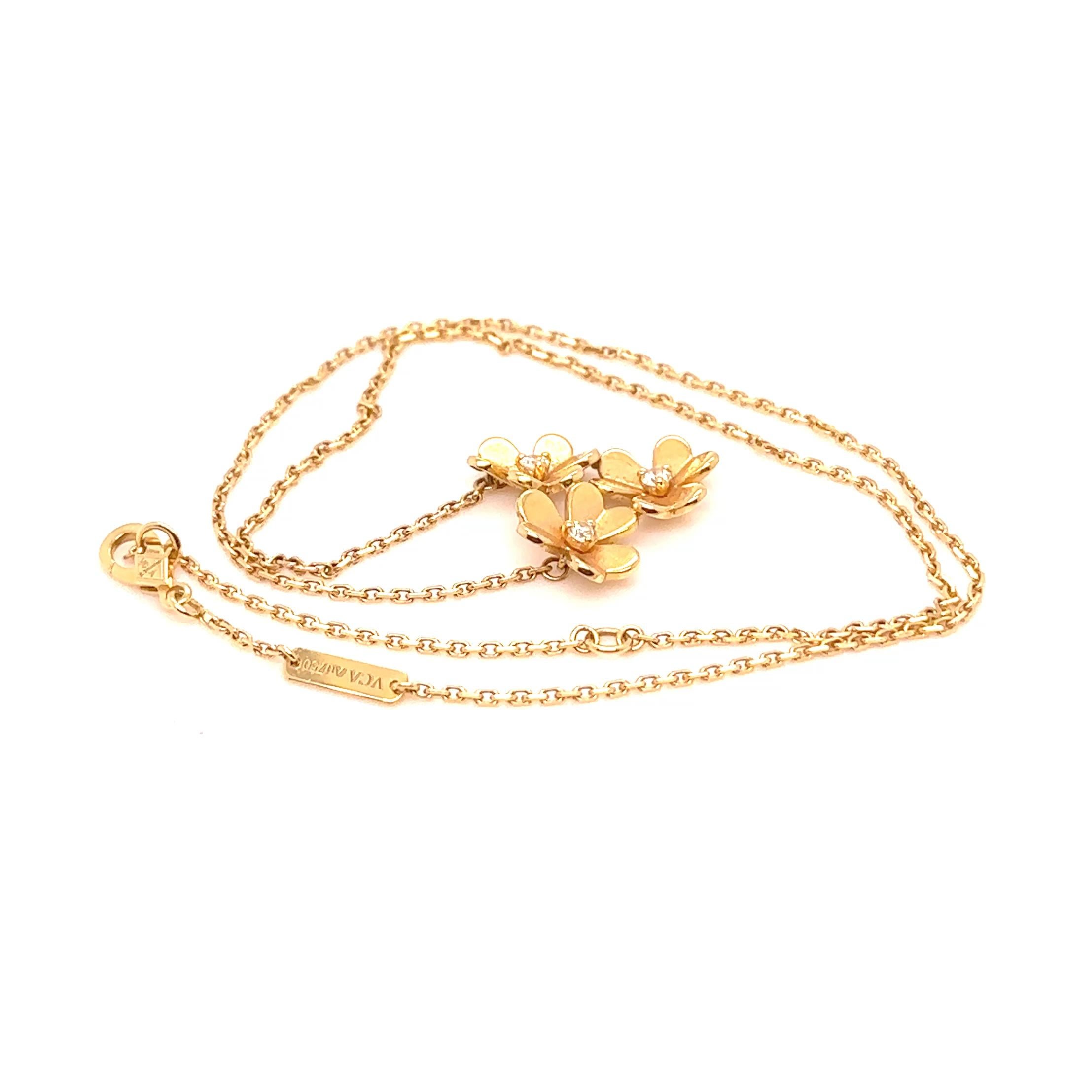 Van Cleef & Arpels Frivole 3-Flower Diamond Pendant Necklace 0.16ct 6.2g 3