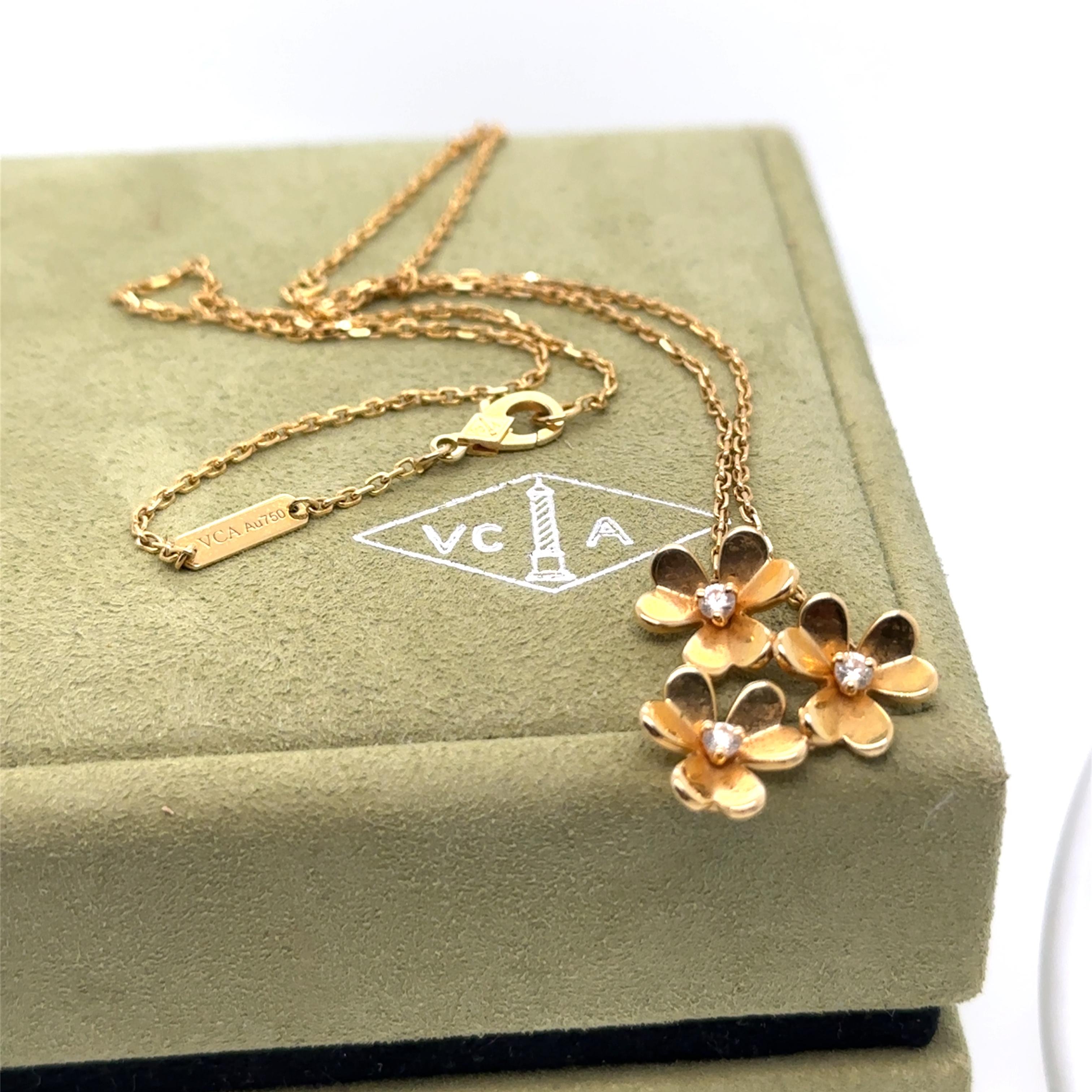 Van Cleef & Arpels Frivole 3-Flower Diamond Pendant Necklace 0.16ct 6.2g 4