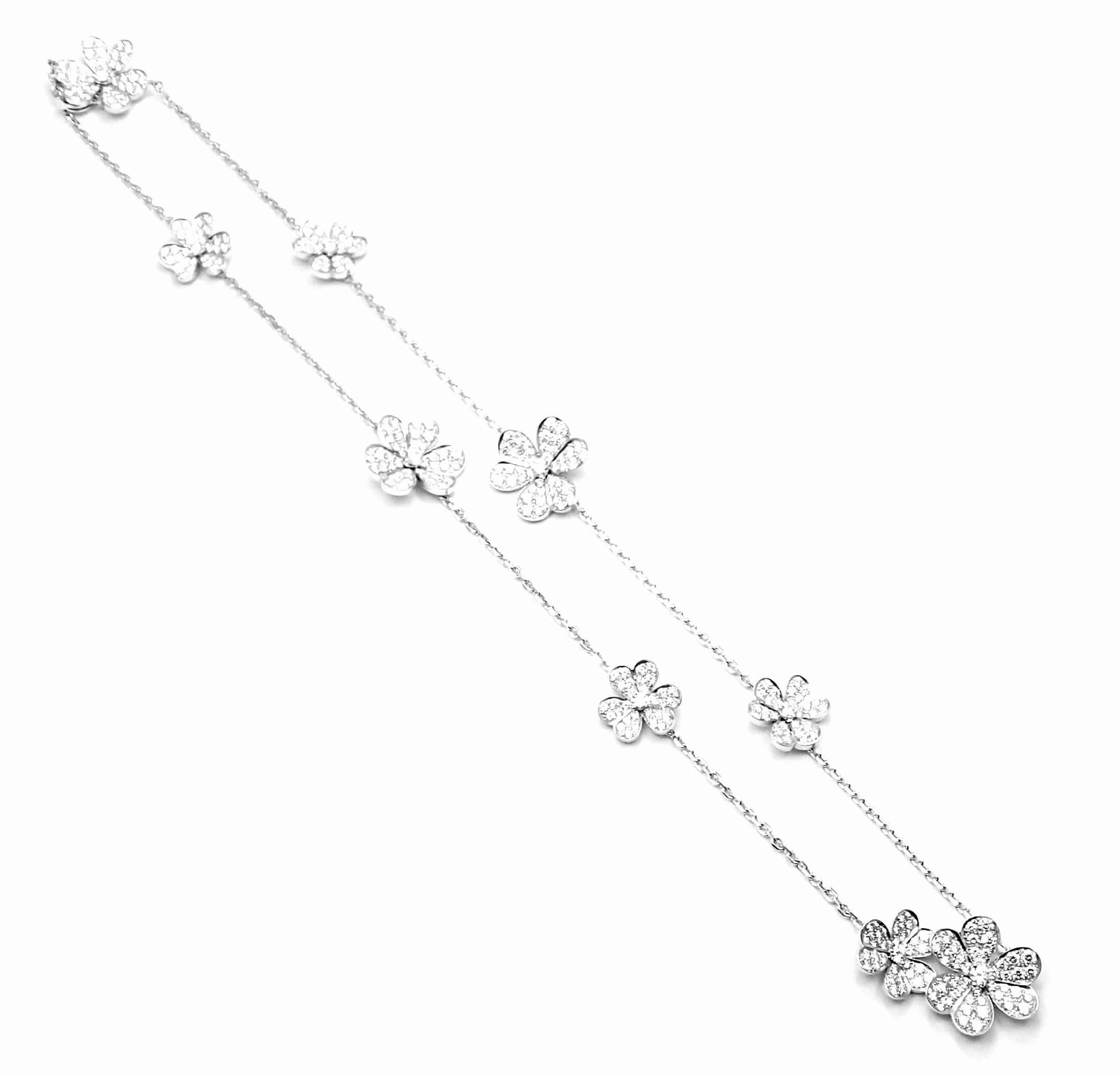 18k White Gold Diamond Frivole 9 Flower Necklace by Van Cleef & Arpels
With 327 brilliant round cut diamond VVS1 clarity, E color
total weight approximately 5.12ct
This necklace comes with service paper from VCA store in NYC.
Details: 
Length: