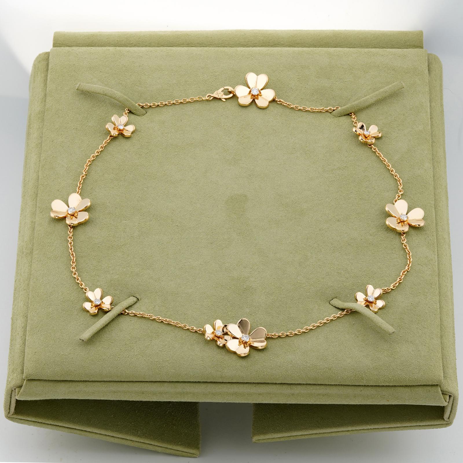 Halskette aus Gelbgold mit VAN CLEEF & ARPELS Frivole 9 Blume und Diamant (Brillantschliff)