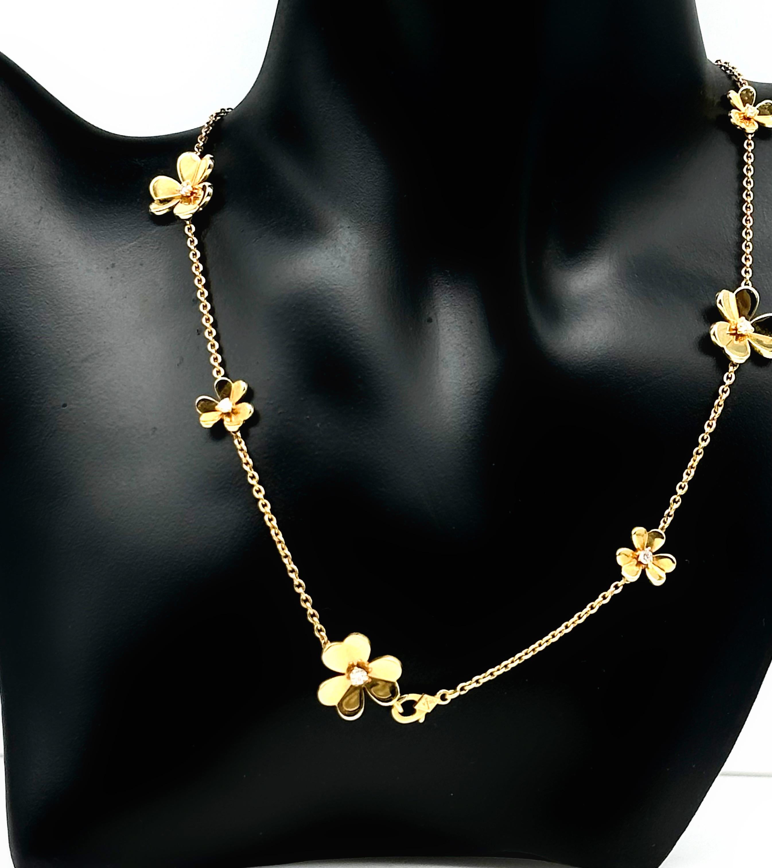 Van Cleef & Arpels Frivole 9 Flowers Diamond Necklace 18 Karat YG Box Papers COA 6