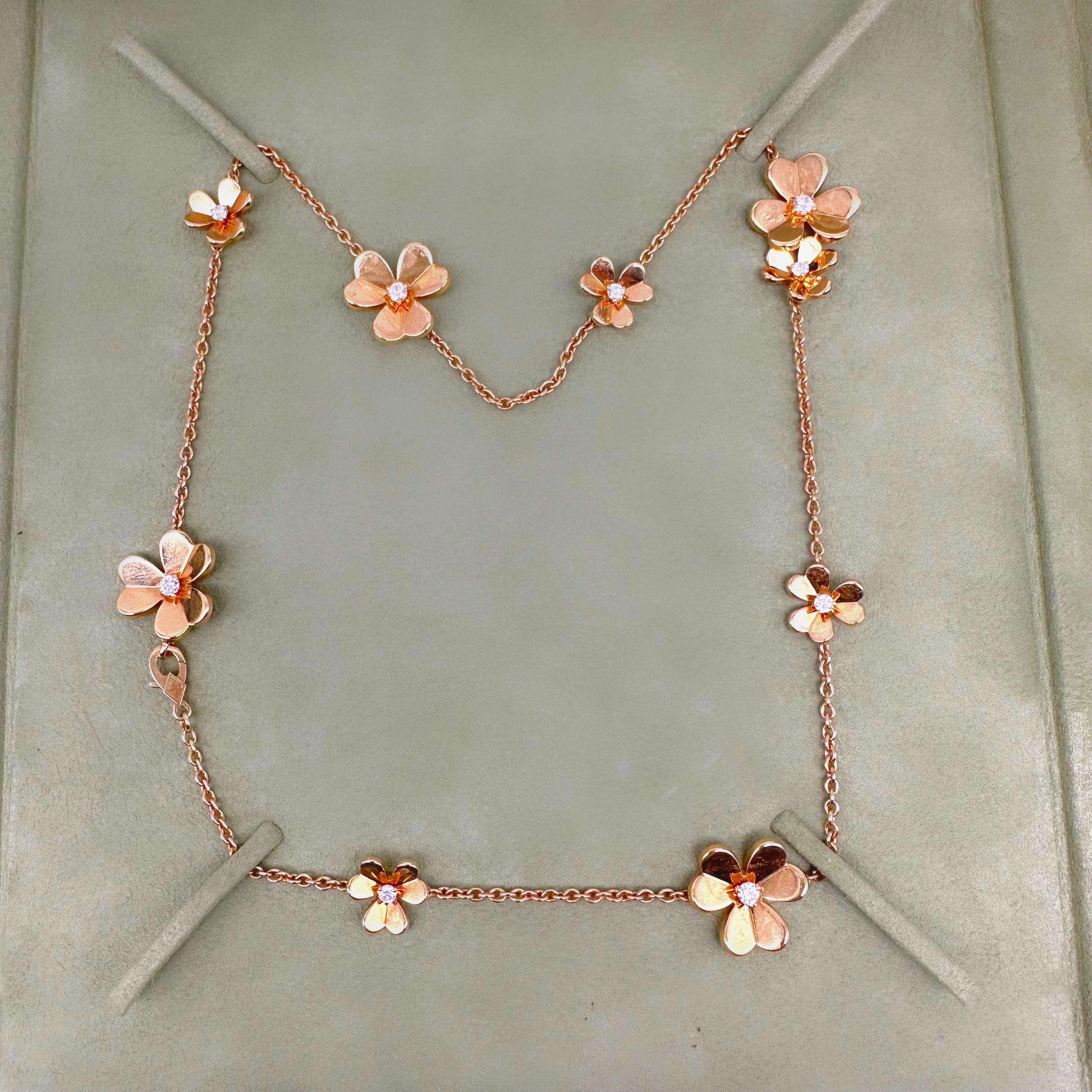 Round Cut Van Cleef & Arpels Frivole 9 Flowers Diamond Necklace 18 Karat YG Box Papers COA