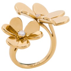 Van Cleef & Arpels Frivole Between  Diamond 18K Yellow Gold Ring Size 50