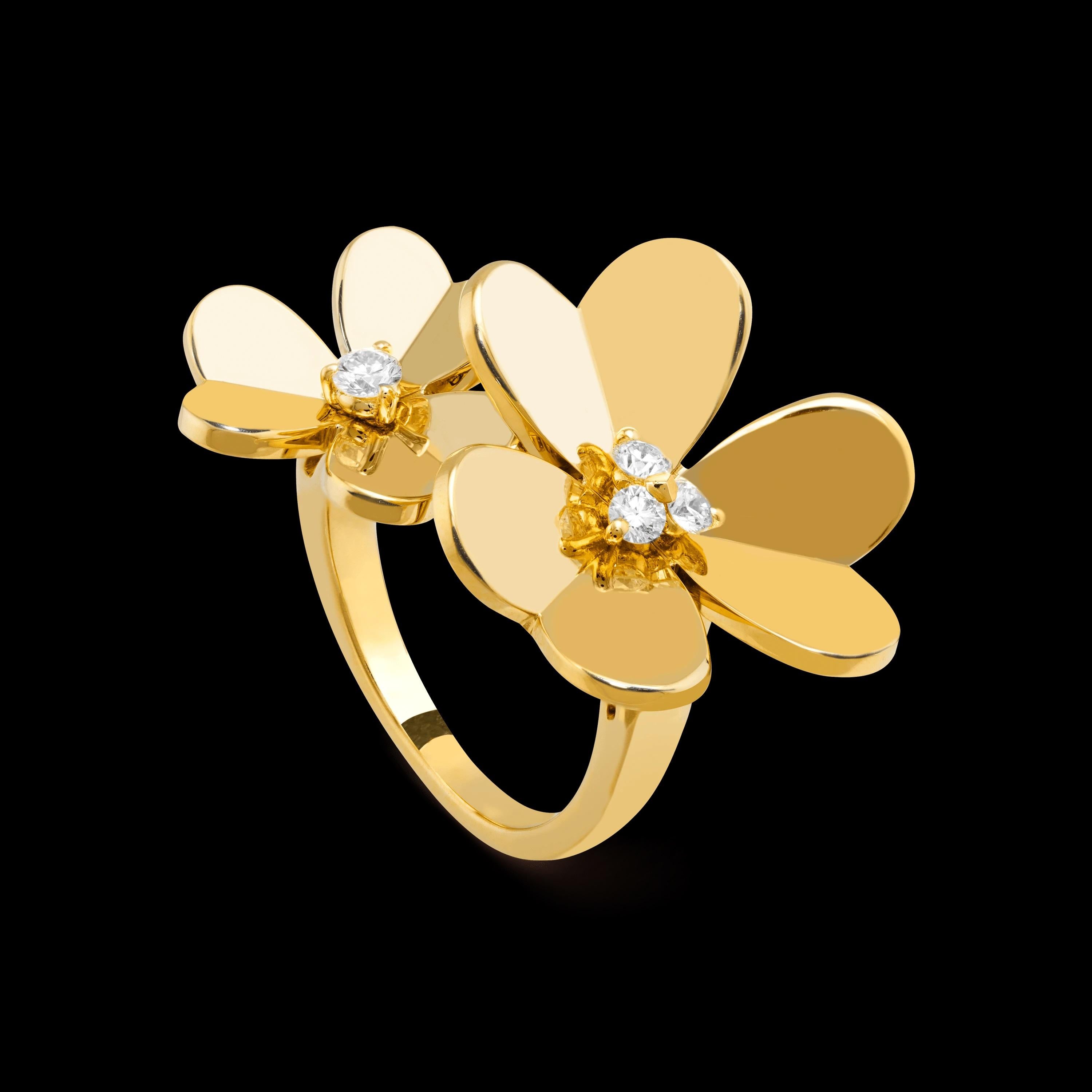 Van Cleef & Arpels Frivole Between Statement Ring in 18k yellow gold 
Retail price: $6650
Our Price: $4982
Size – 54 (7 US)
Excellent condition polished and serviced to have a pristine second life 
Comes with original case serial number  and