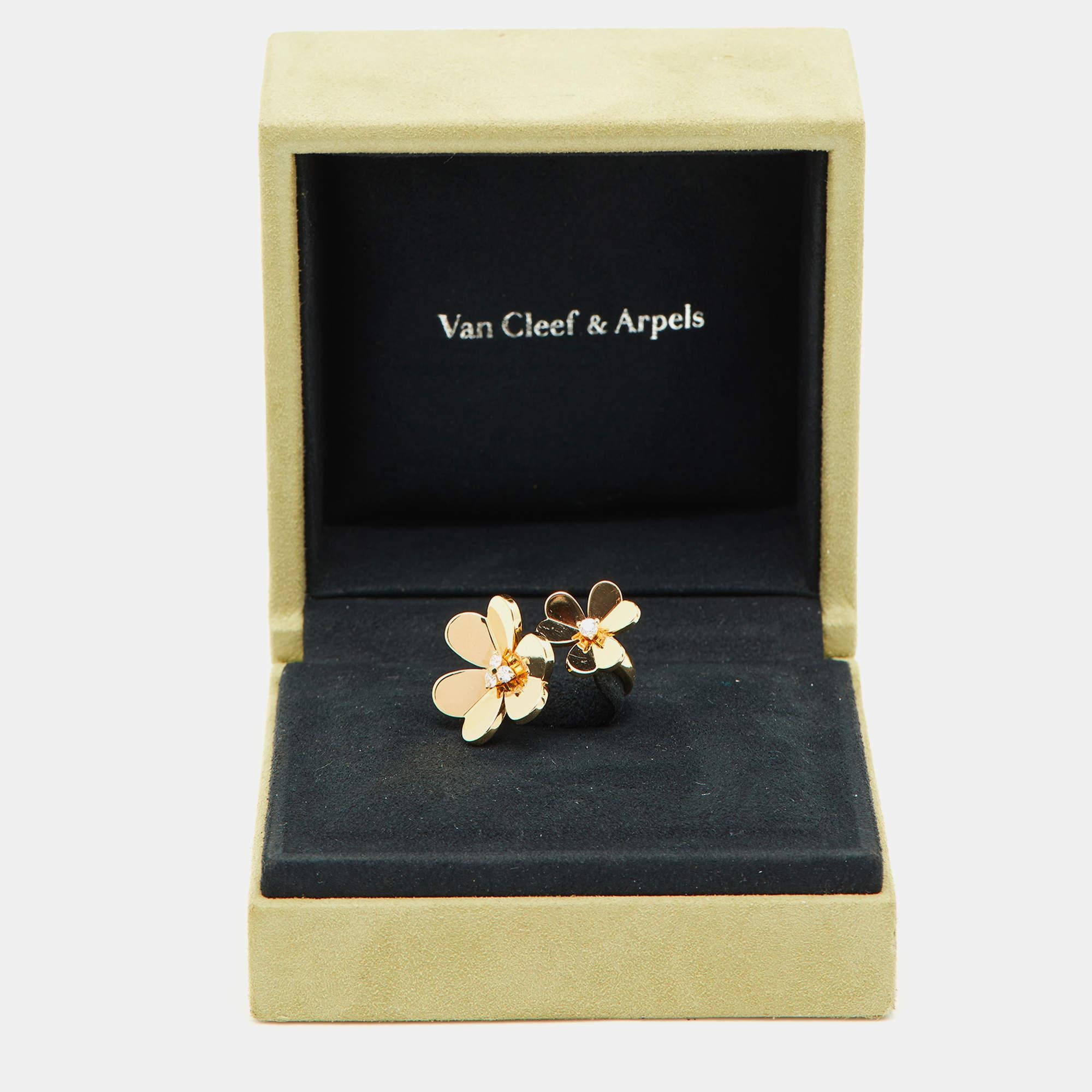 Women's Van Cleef & Arpels Frivole Between the Finger Diamond 18K Yellow Gold Ring Size 