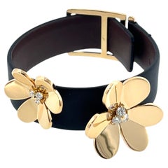VAN CLEEF & ARPELS Frivole Diamond 18ct Yellow Gold Black Leather Bracelet