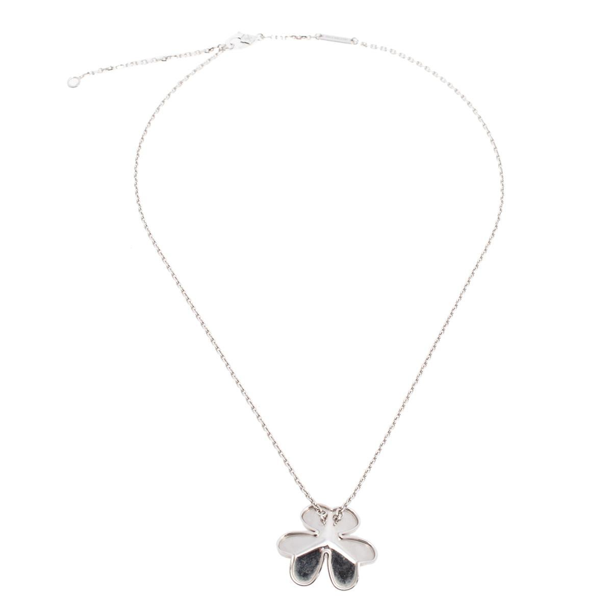 Women's Van Cleef & Arpels Frivole Diamond 18K White Gold Large Pendant Necklace
