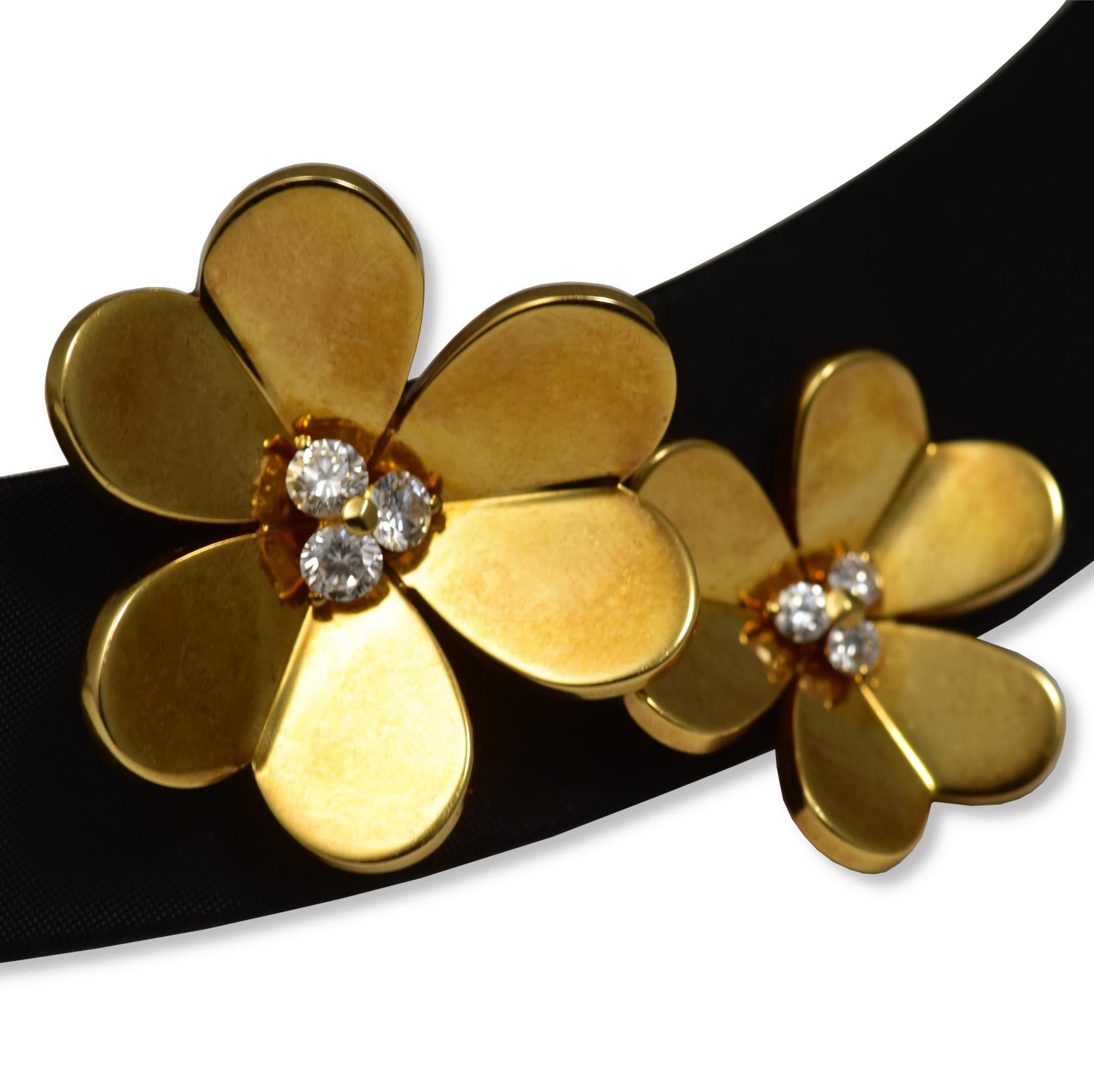 Taille ronde Van Cleef & Arpels Frivole, choker en cuir et or jaune 18 carats avec diamants