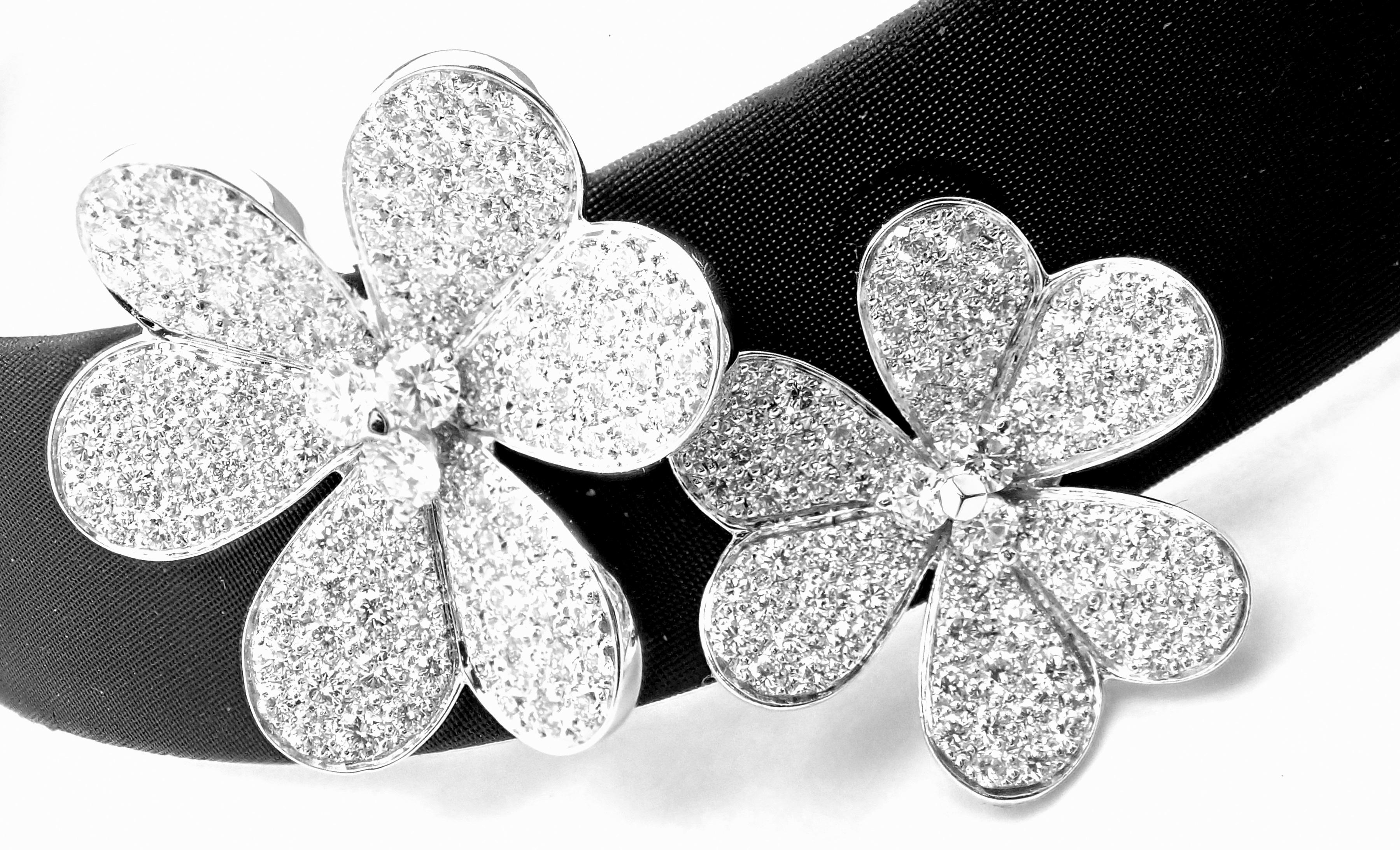 18k White Gold Frivole Diamond Flower Necklace by Van Cleef & Arpels. 
This Necklace is a special order.
With Brilliant round cut diamond VVS1 clarity, E color
total weight approximately 13.40ct
This necklace comes with Van Cleef & Arpels