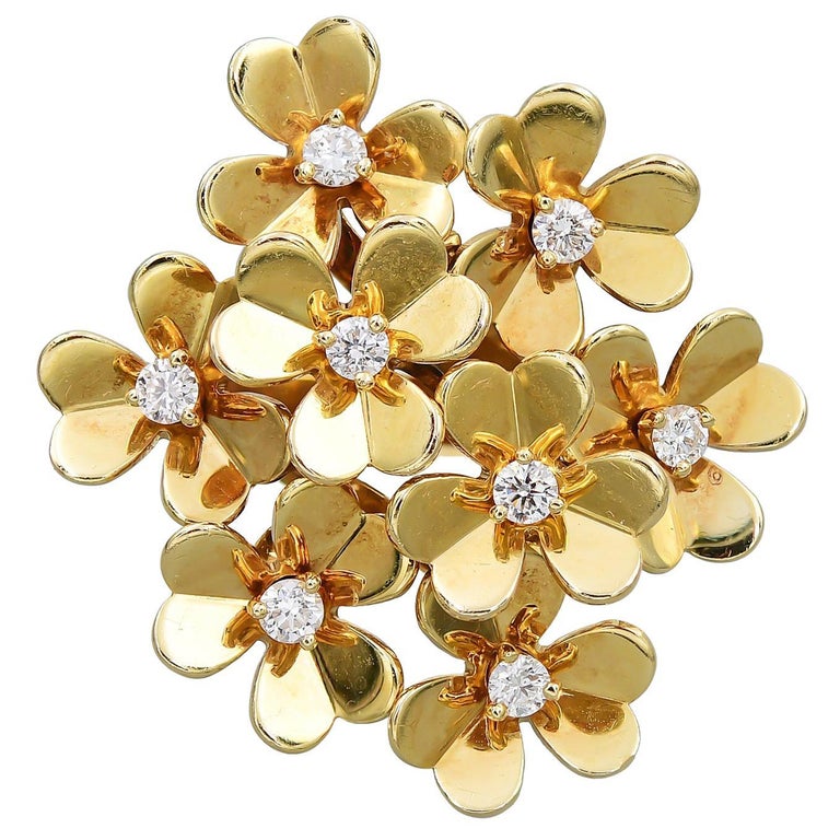 Van Cleef and Arpels Frivole Diamond Gold Flower Ring For Sale
