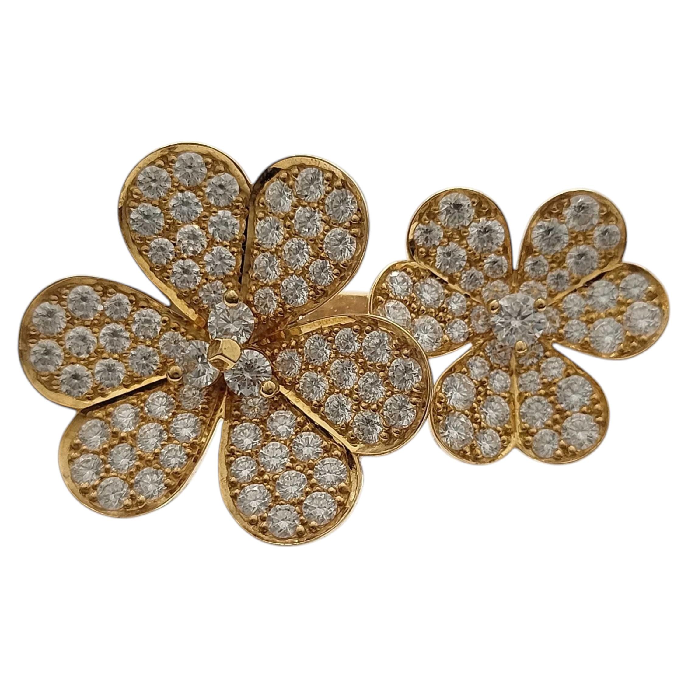 Van Cleef & Arpels Frivole Diamond Pave Flower 18K Rose Gold Ring Size 50 EU For Sale