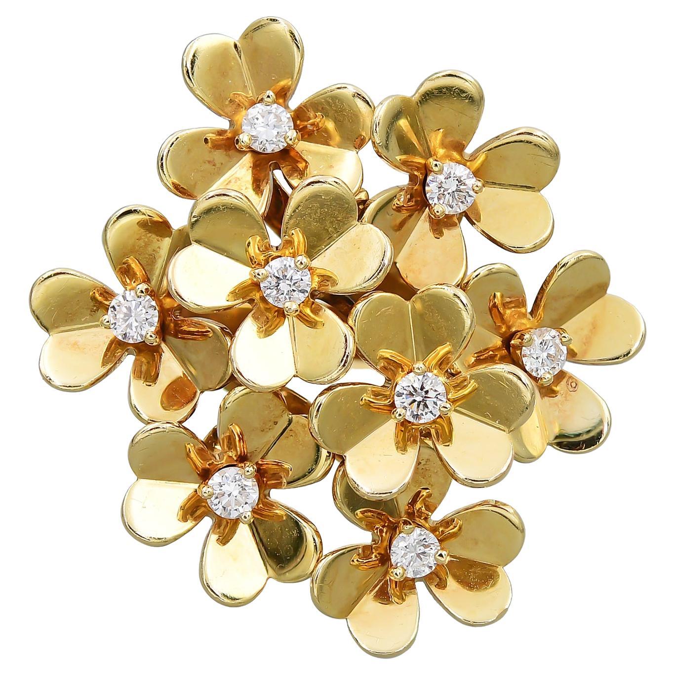 Van Cleef & Arpels Frivole Diamond Gold 8 Flower Ring For Sale