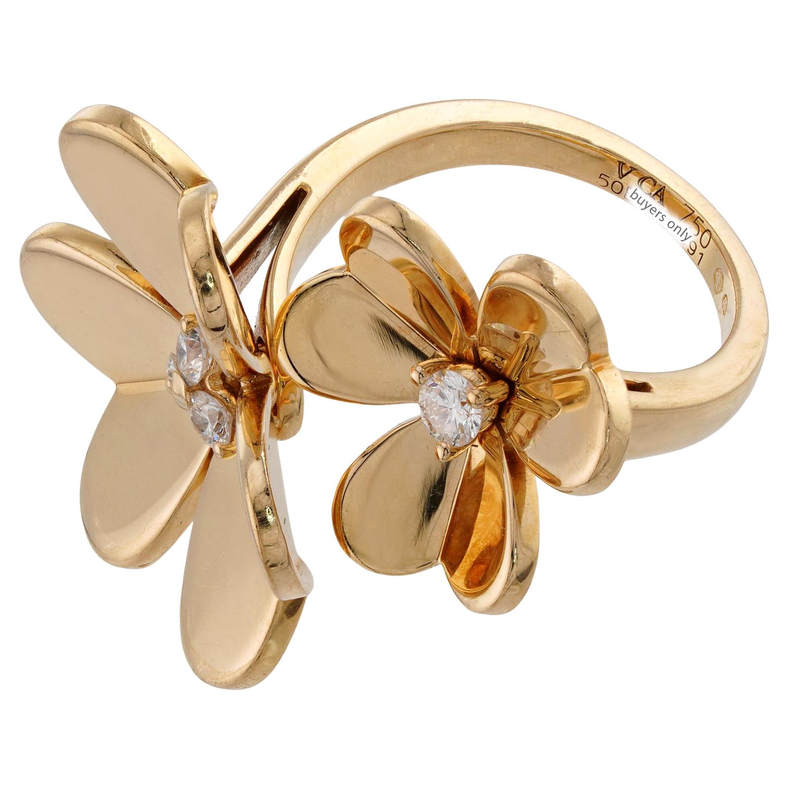 Women's VAN CLEEF & ARPELS Frivole Diamond Yellow Gold Between-the-Finger Ring For Sale