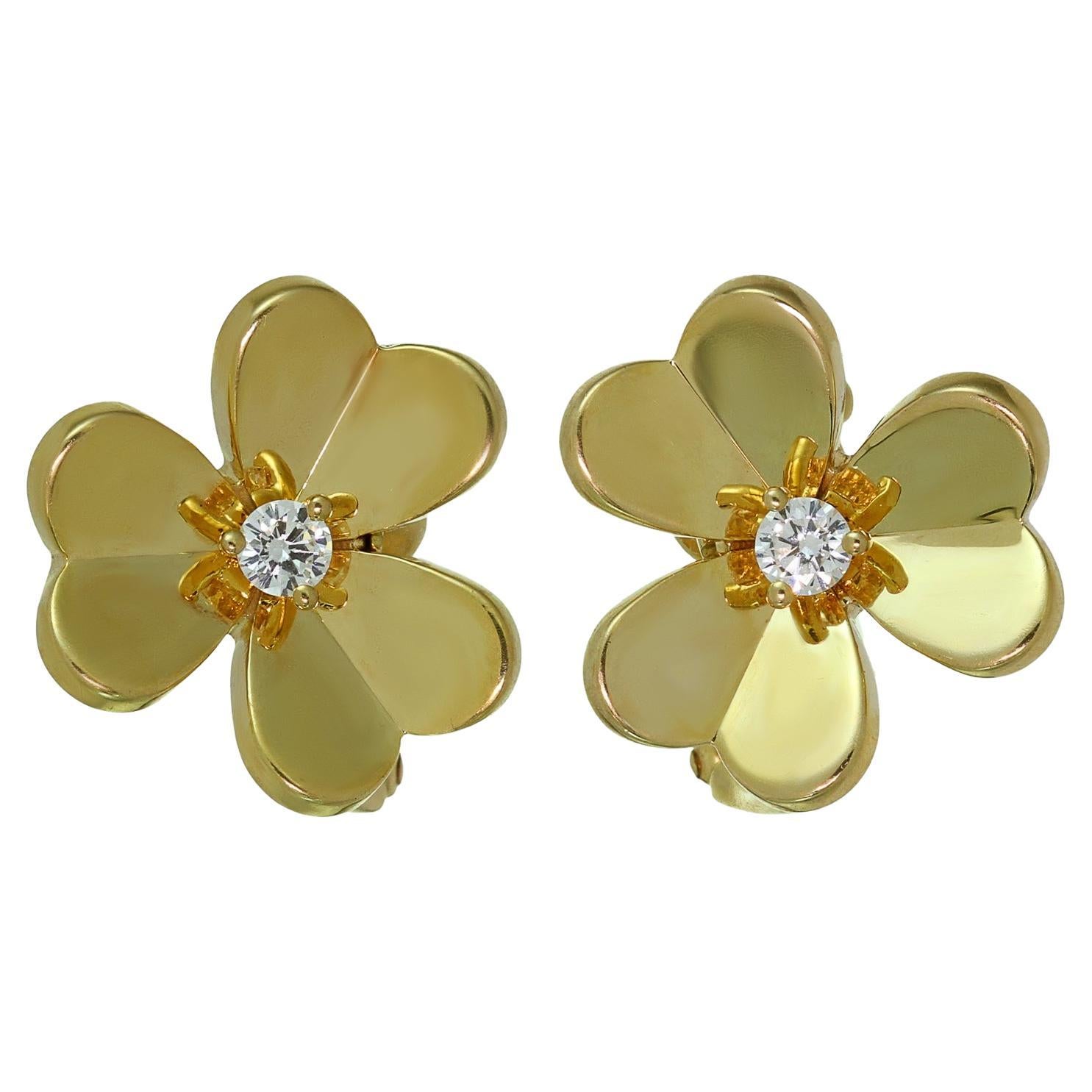Van Cleef & Arpels Frivole Diamond Yellow Gold Small Earrings