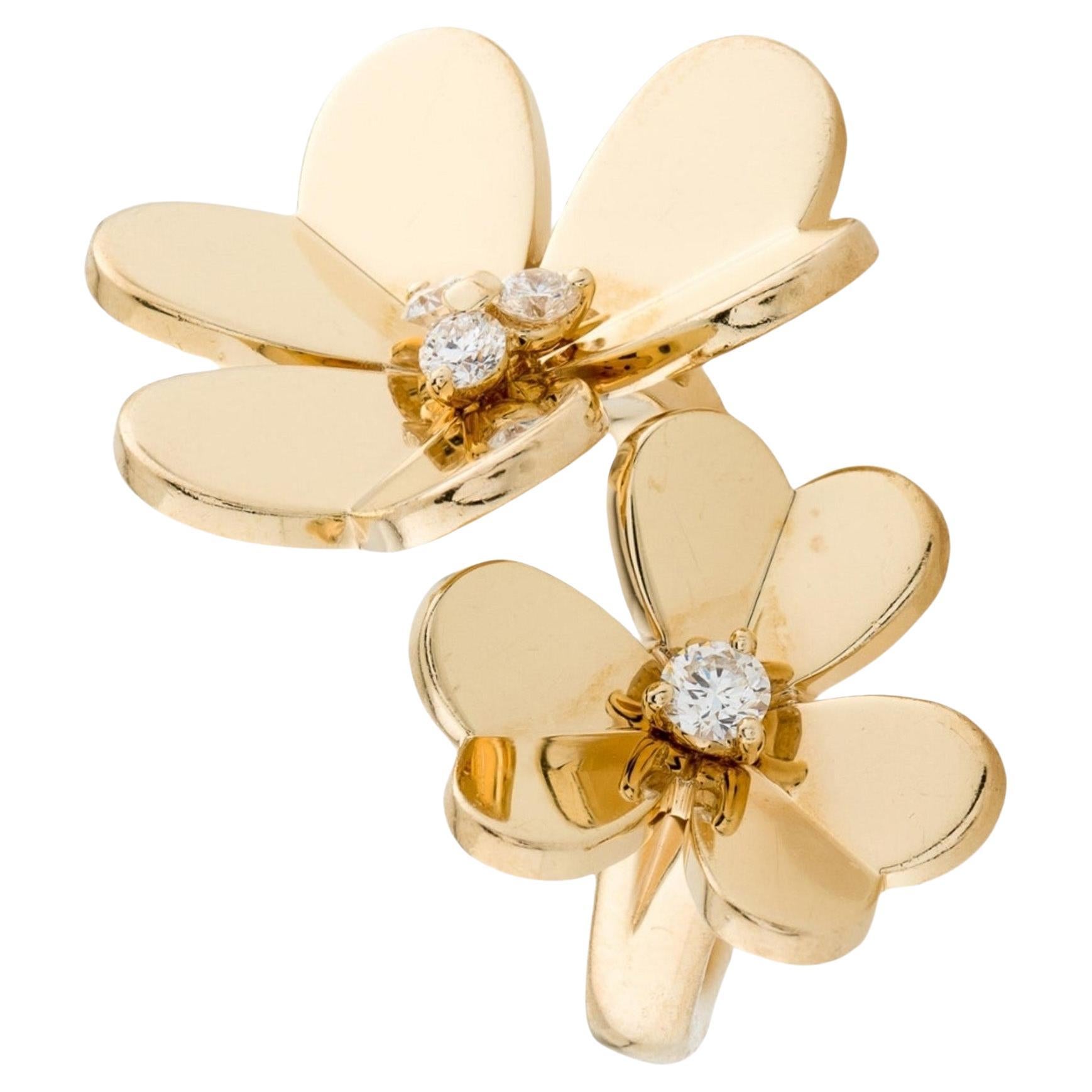 Van Cleef & Arpels Frivole Double Flowers Ring In 18Kt Yellow Gold With Diamonds