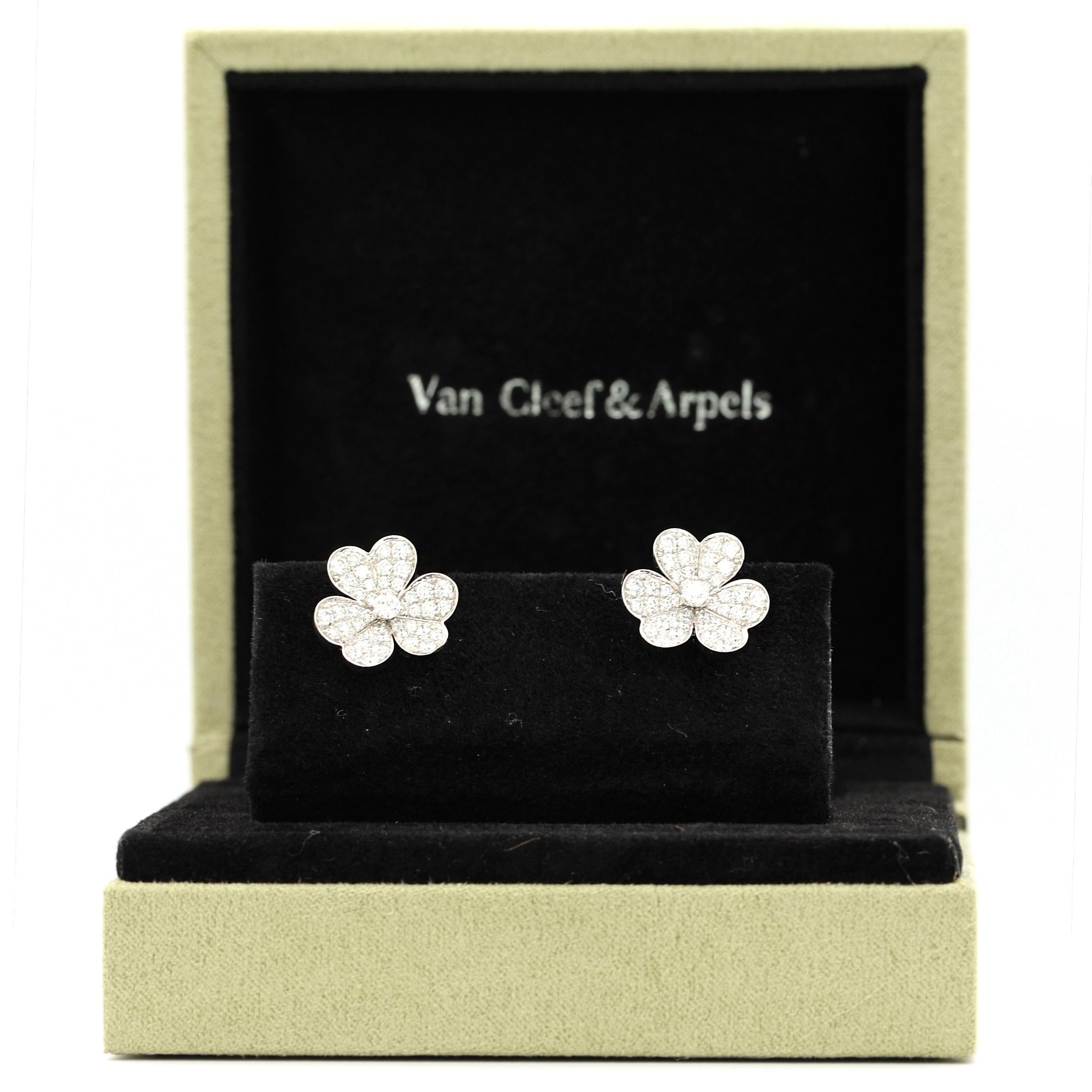 Contemporary Van Cleef & Arpels Frivole Earrings with White Diamonds and 18 Karat White Gold