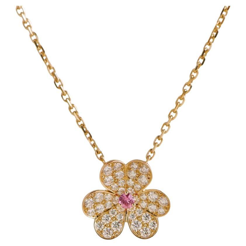 Van Cleef & Arpels Frivole Flower Diamond Pink Sapphire Pendant Necklace For Sale