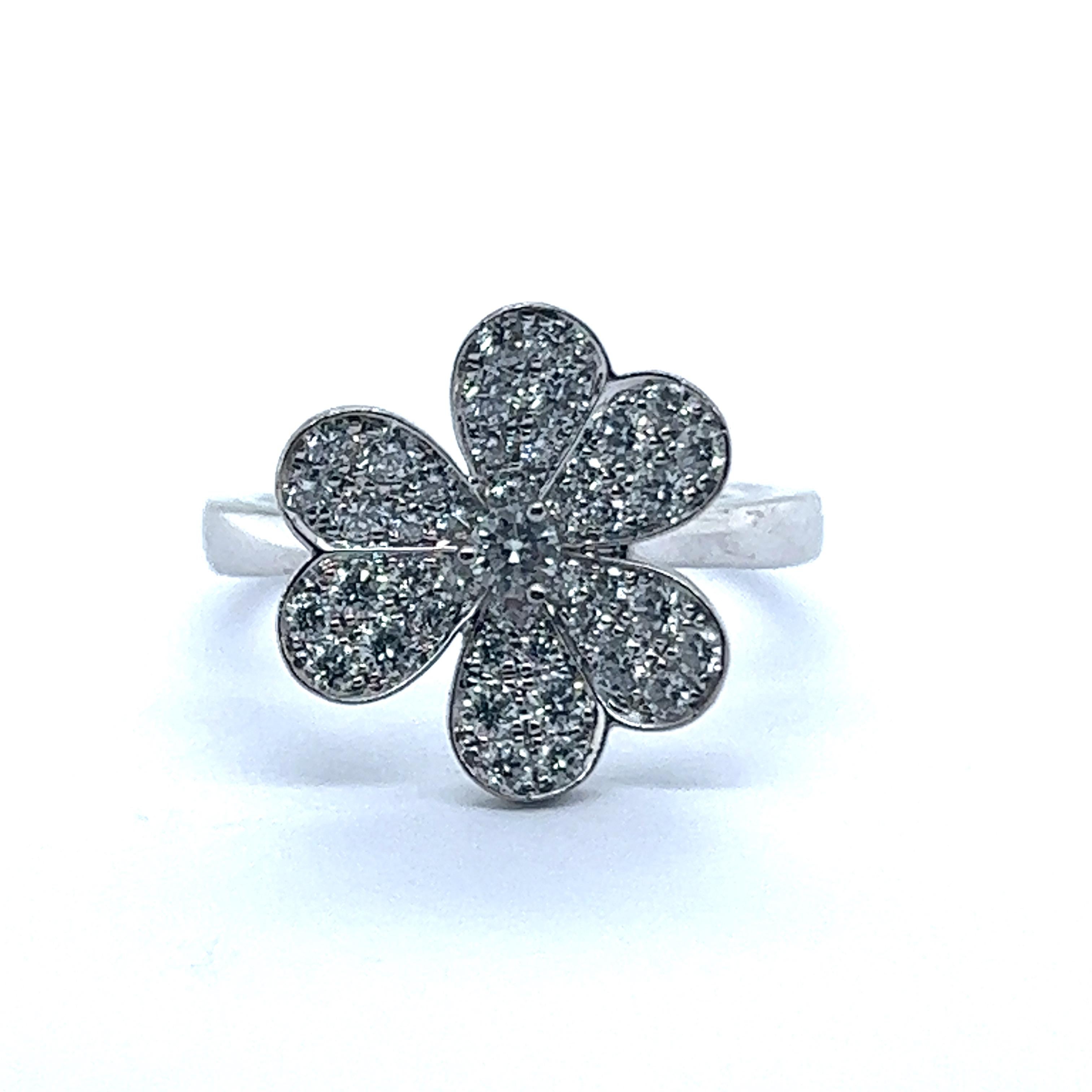 Women's or Men's Van Cleef & Arpels Frivole Flower Diamond Ring in 18 Karat White Gold