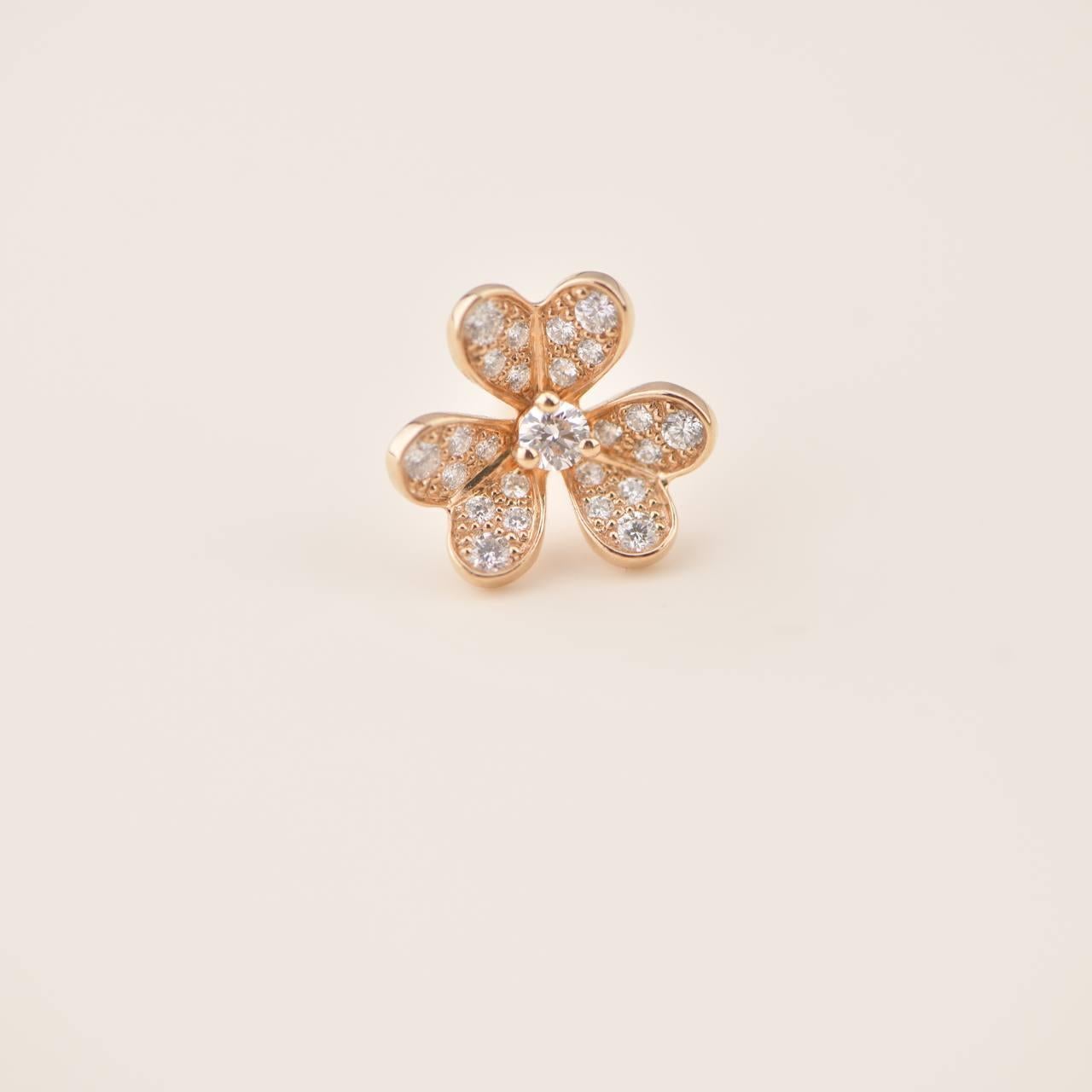 Rose Cut Van Cleef & Arpels Frivole Flower Rose Gold Diamond Earrings For Sale