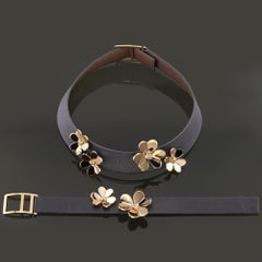 VAN CLEEF & ARPELS Frivole Revena Leather Diamond Gold Flower Bracelet & Choker