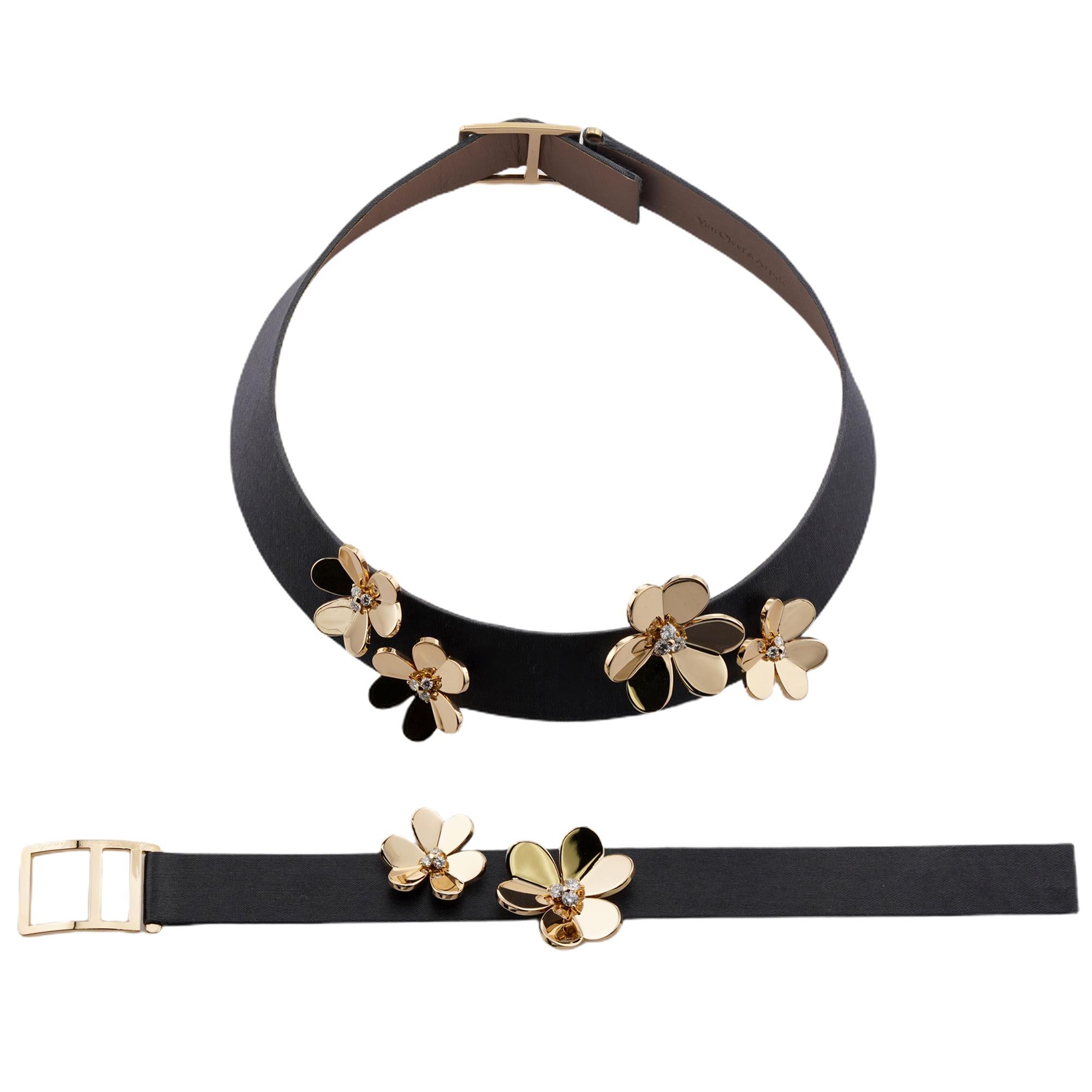 VAN CLEEF & ARPELS Frivole Revena Leder Diamant Gold Blume Halsband & Armband im Angebot 7