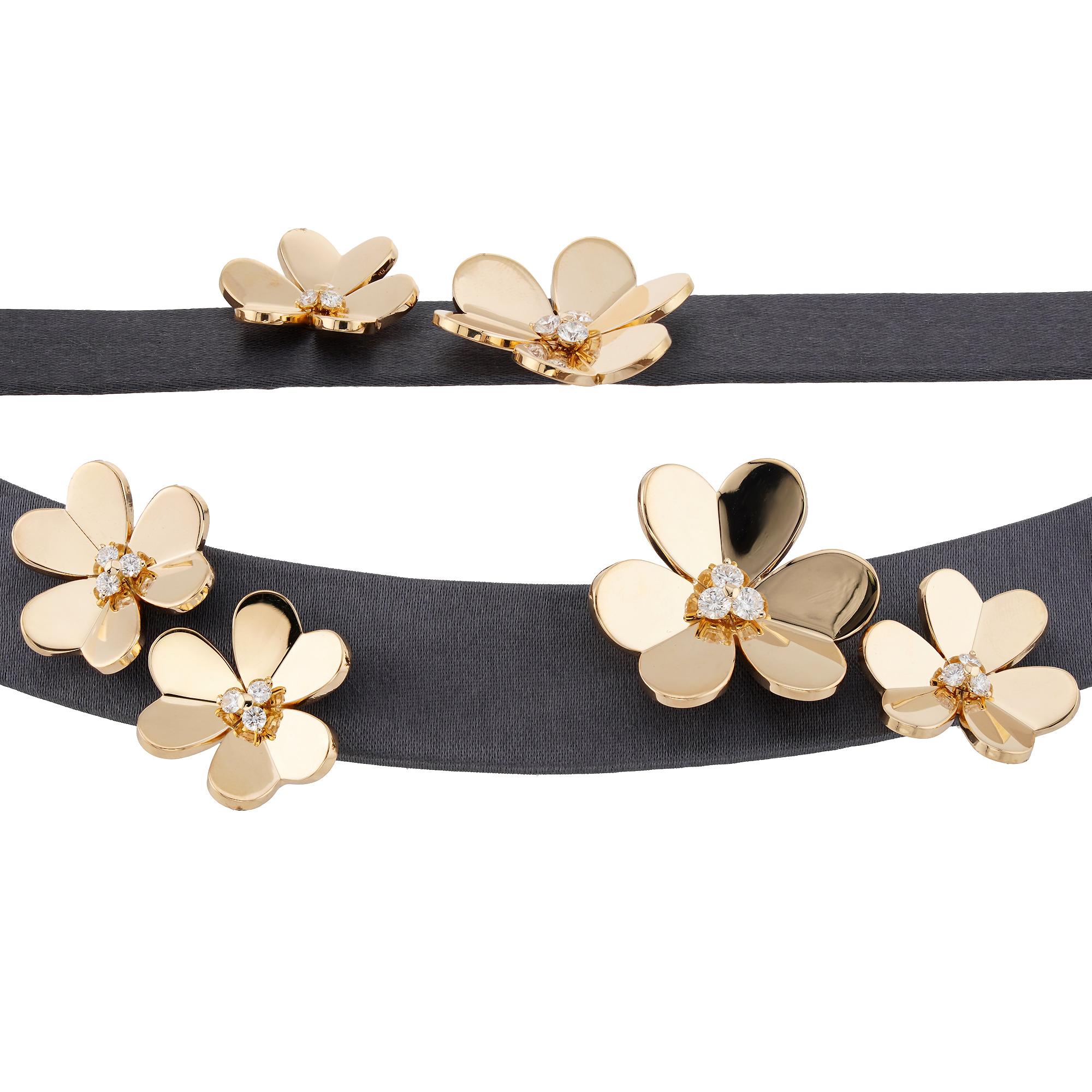 VAN CLEEF & ARPELS Frivole Revena Leder Diamant Gold Blume Halsband & Armband im Angebot 1