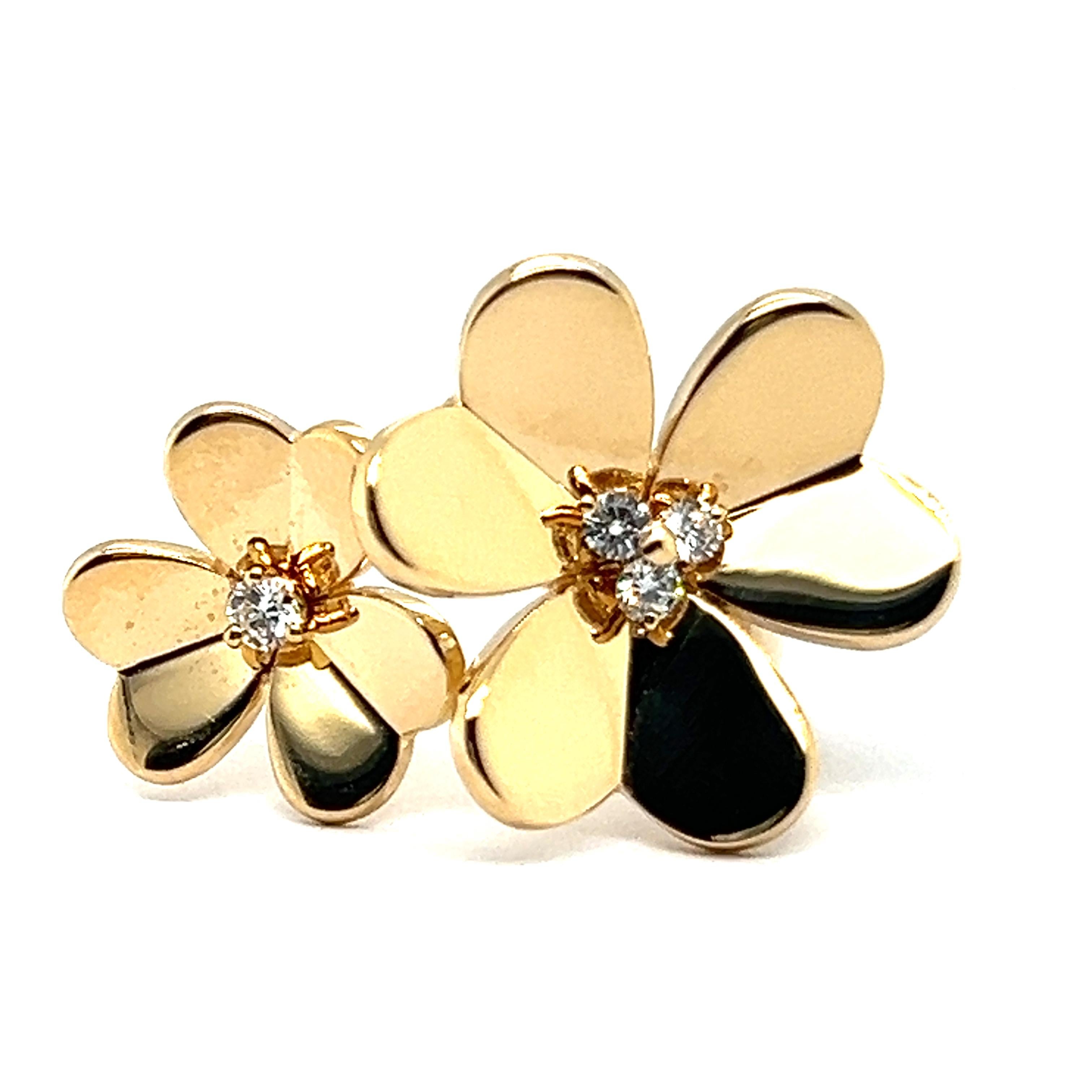 Like whispers of spring's first bloom, Van Cleef & Arpels' Frivole® collection unveils another marvel in the form of a ring. 

Crafted from lustrous 18 Karat white gold, it exudes a captivating allure. Four brilliant-cut diamonds, totaling 0.24