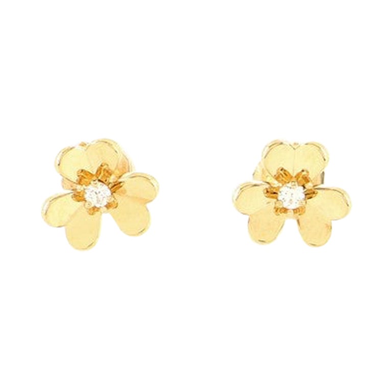 Van Cleef 
Arpels Frivole Stud Earrings 18K Yellow Gold with Diamonds Mini