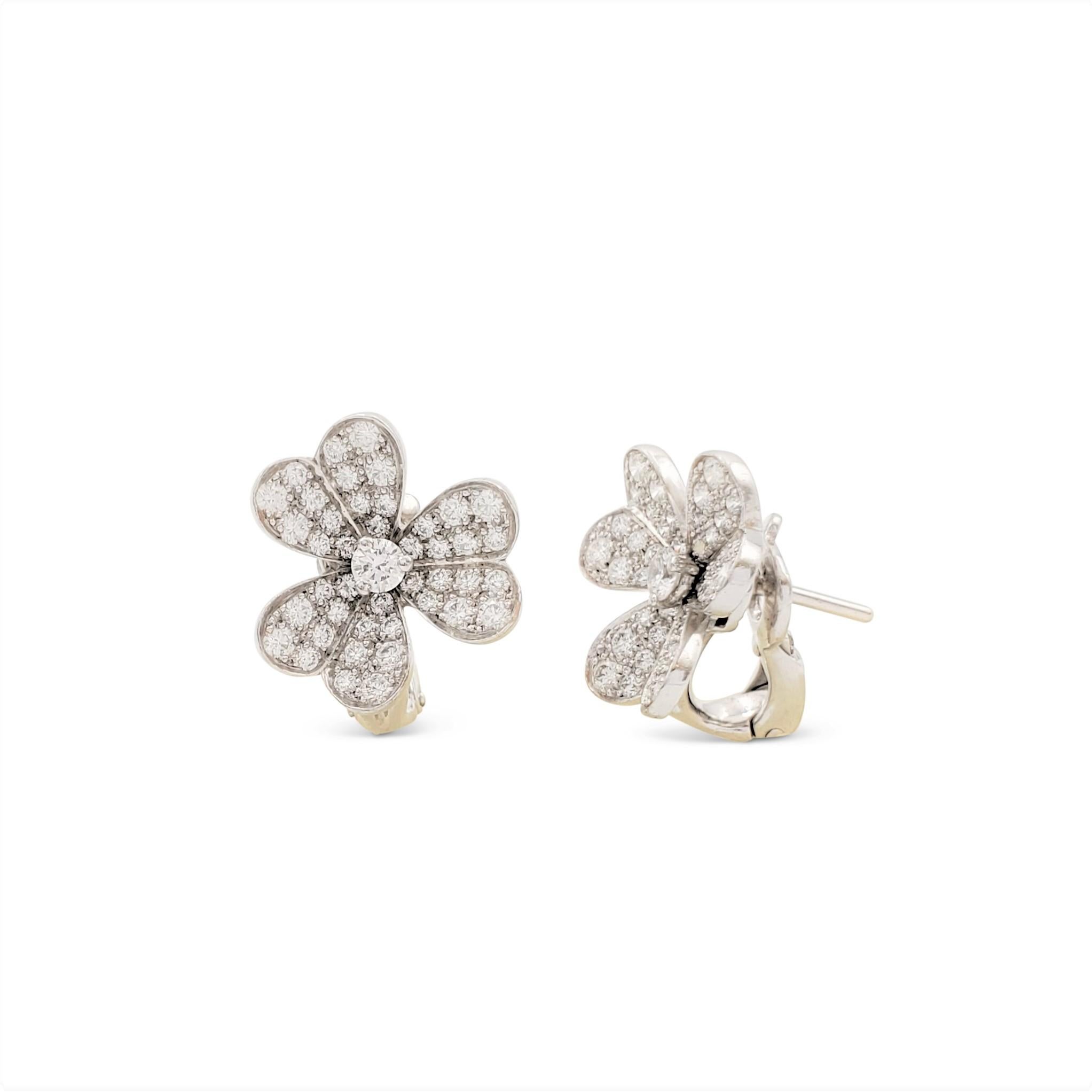 Round Cut Van Cleef & Arpels 'Frivole' White Gold and Diamond Earrings, Small Model