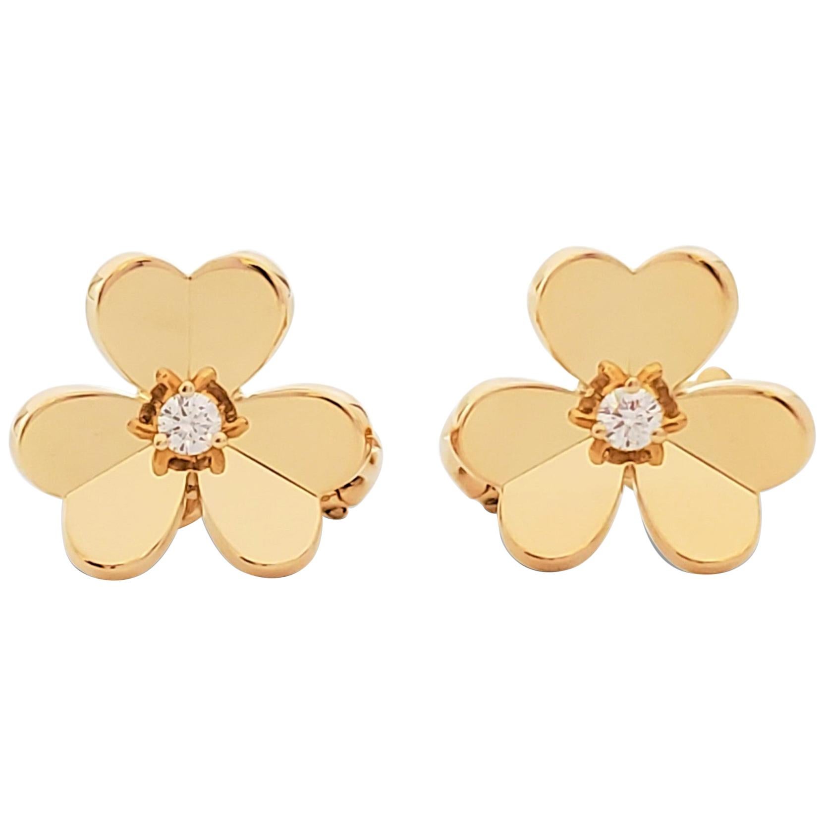 Van Cleef & Arpels 'Frivole' Yellow Gold and Diamonds Earrings, Small Model